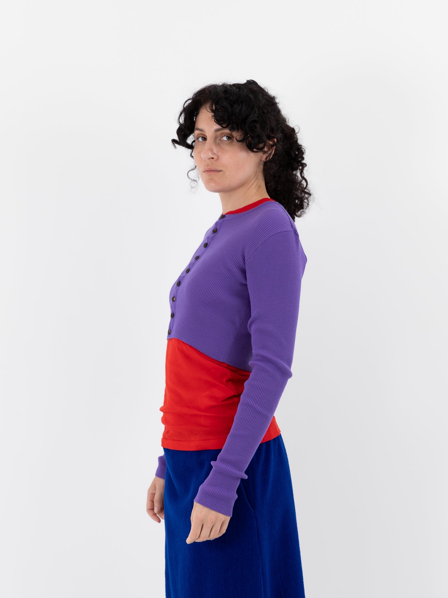 Auralee Super Fine Wool High Gauge Rib Knit Short Cardigan in Purple - AURALEE at Worthwhile - shop CARDIGAN