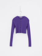 Auralee Super Fine Wool High Gauge Rib Knit Short Cardigan in Purple - AURALEE at Worthwhile - shop CARDIGAN