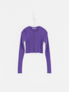 Auralee Super Fine Wool High Gauge Rib Knit Short Cardigan in Purple - AURALEE at Worthwhile - shop CARDIGAN