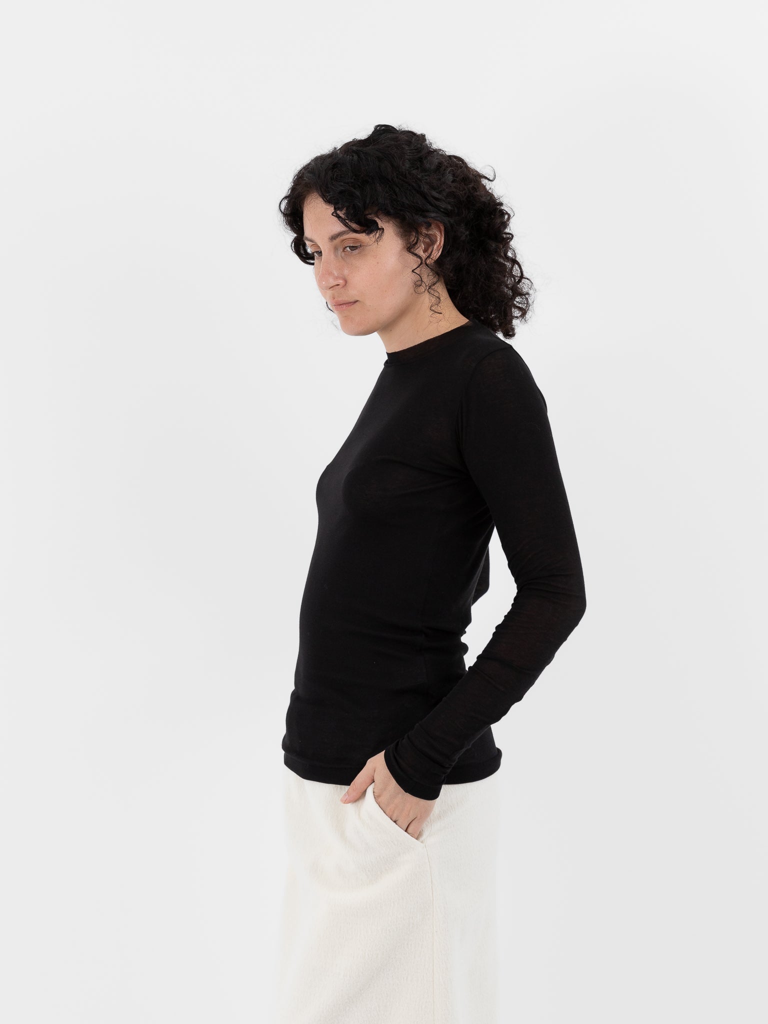 Auralee Super High Gauge Sheer Rib Tee in Black - AURALEE at Worthwhile - shop TOP