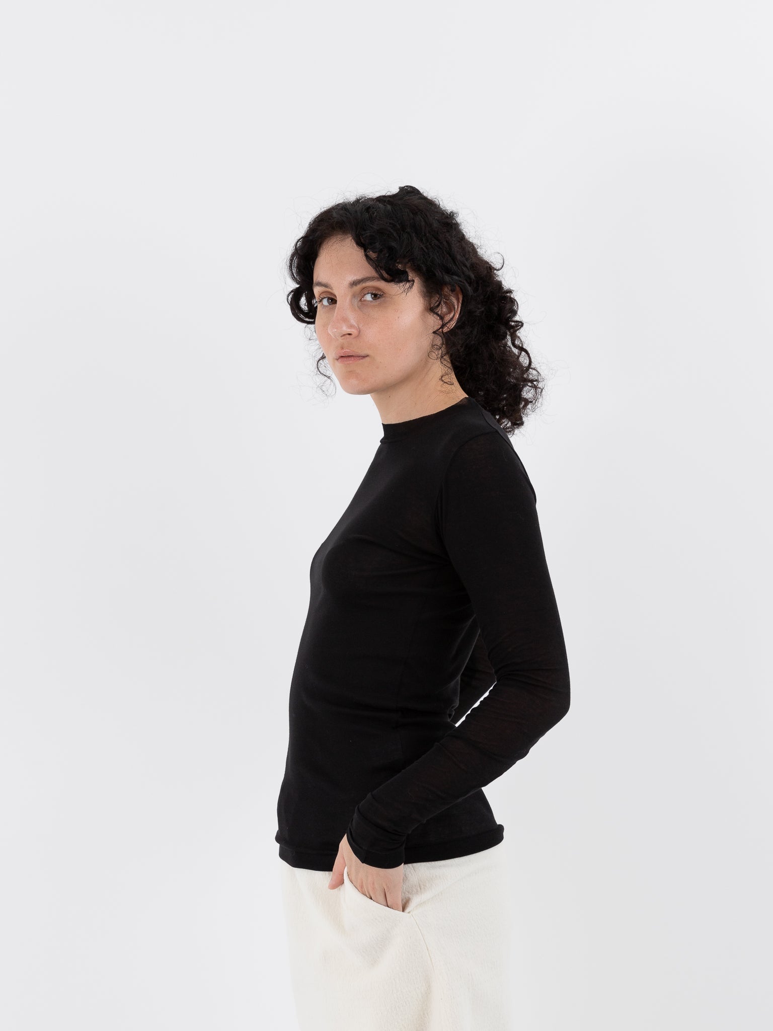 Auralee Super High Gauge Sheer Rib Tee in Black - AURALEE at Worthwhile - shop TOP