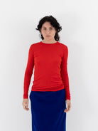 Auralee Super High Gauge Sheer Rib Tee in Red - AURALEE at Worthwhile - shop TOP