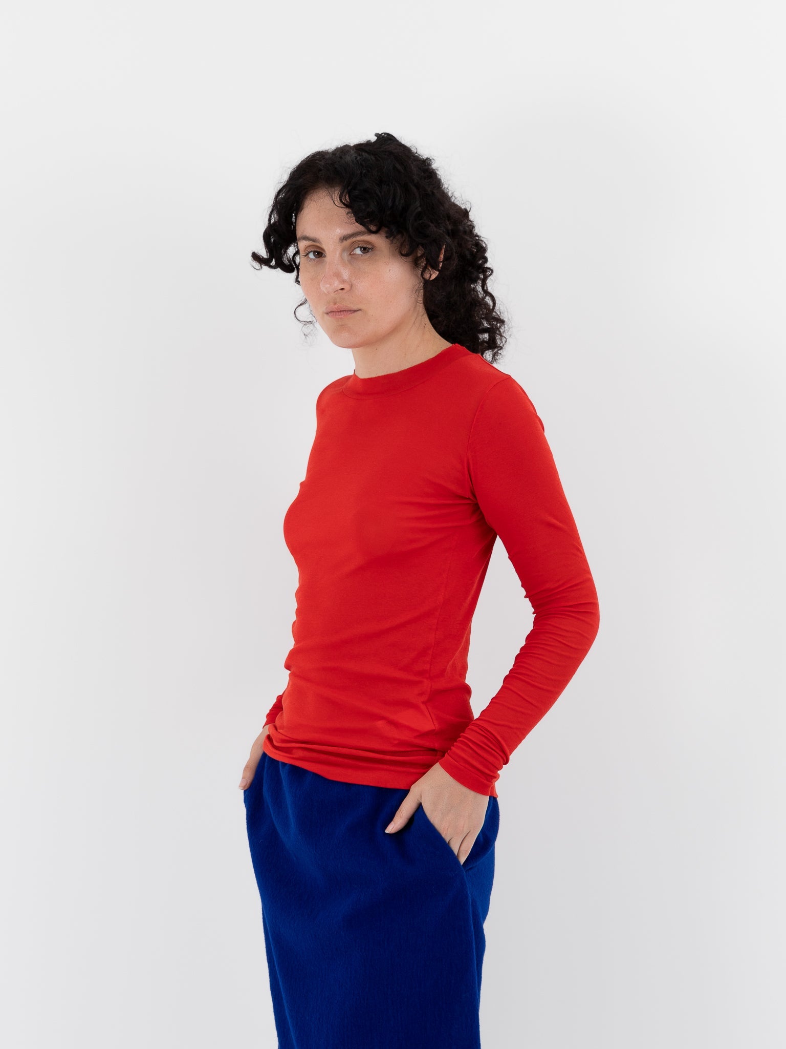 Auralee Super High Gauge Sheer Rib Tee in Red - AURALEE at Worthwhile - shop TOP