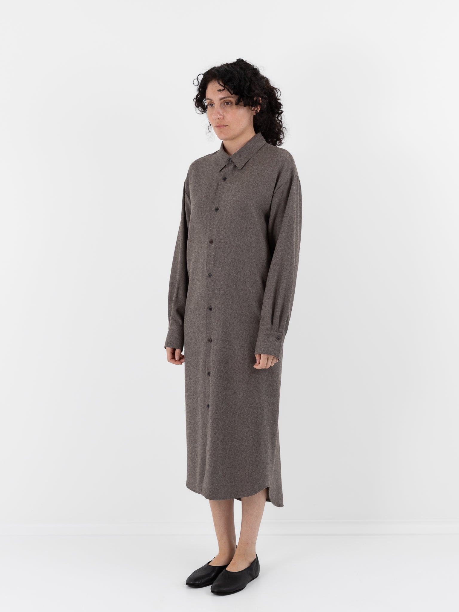 Auralee Super Light Wool Shirt Dress in Top Brown - AURALEE at Worthwhile - shop DRESS