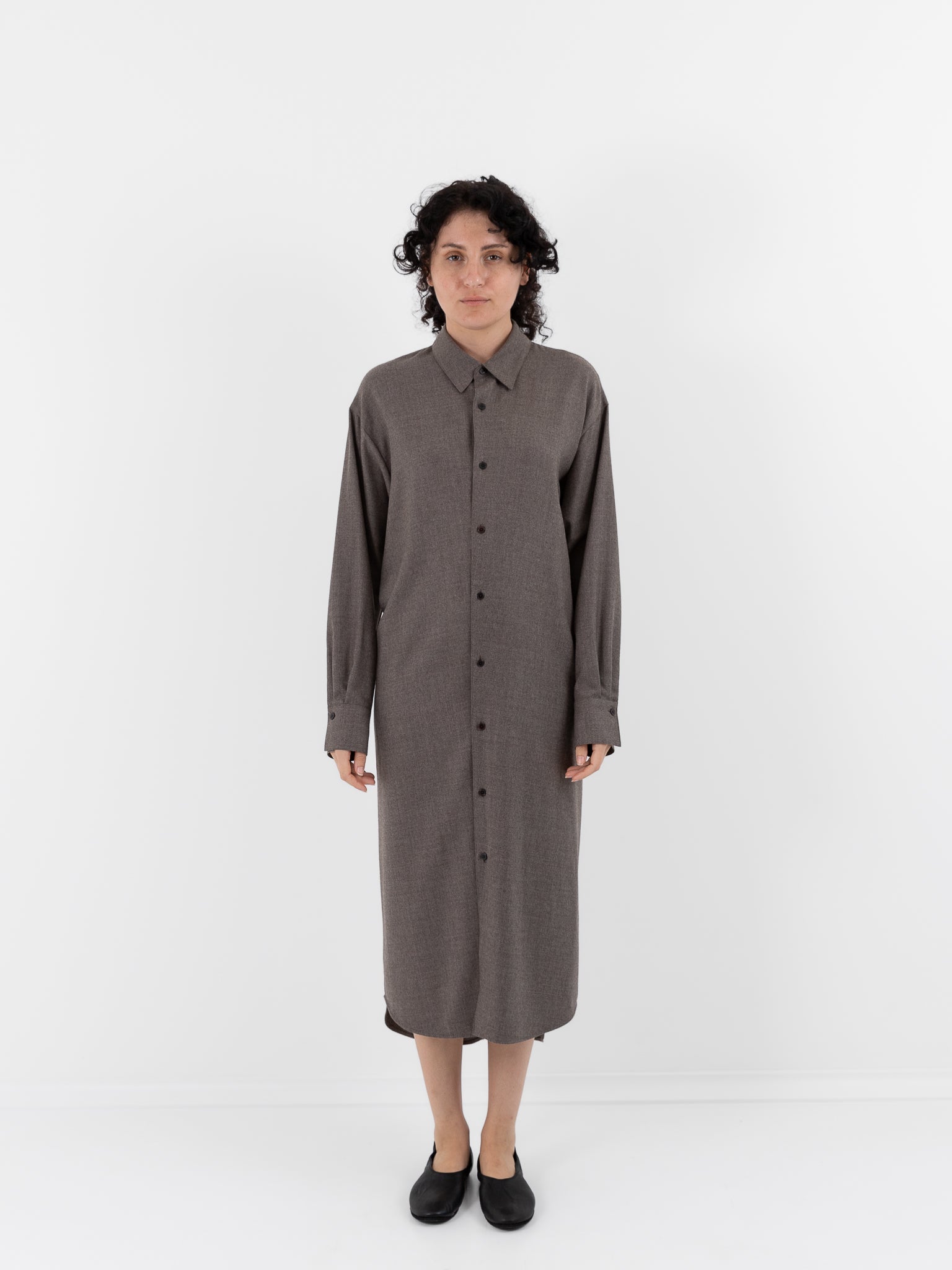 Auralee Super Light Wool Shirt Dress in Top Brown - AURALEE at Worthwhile - shop DRESS