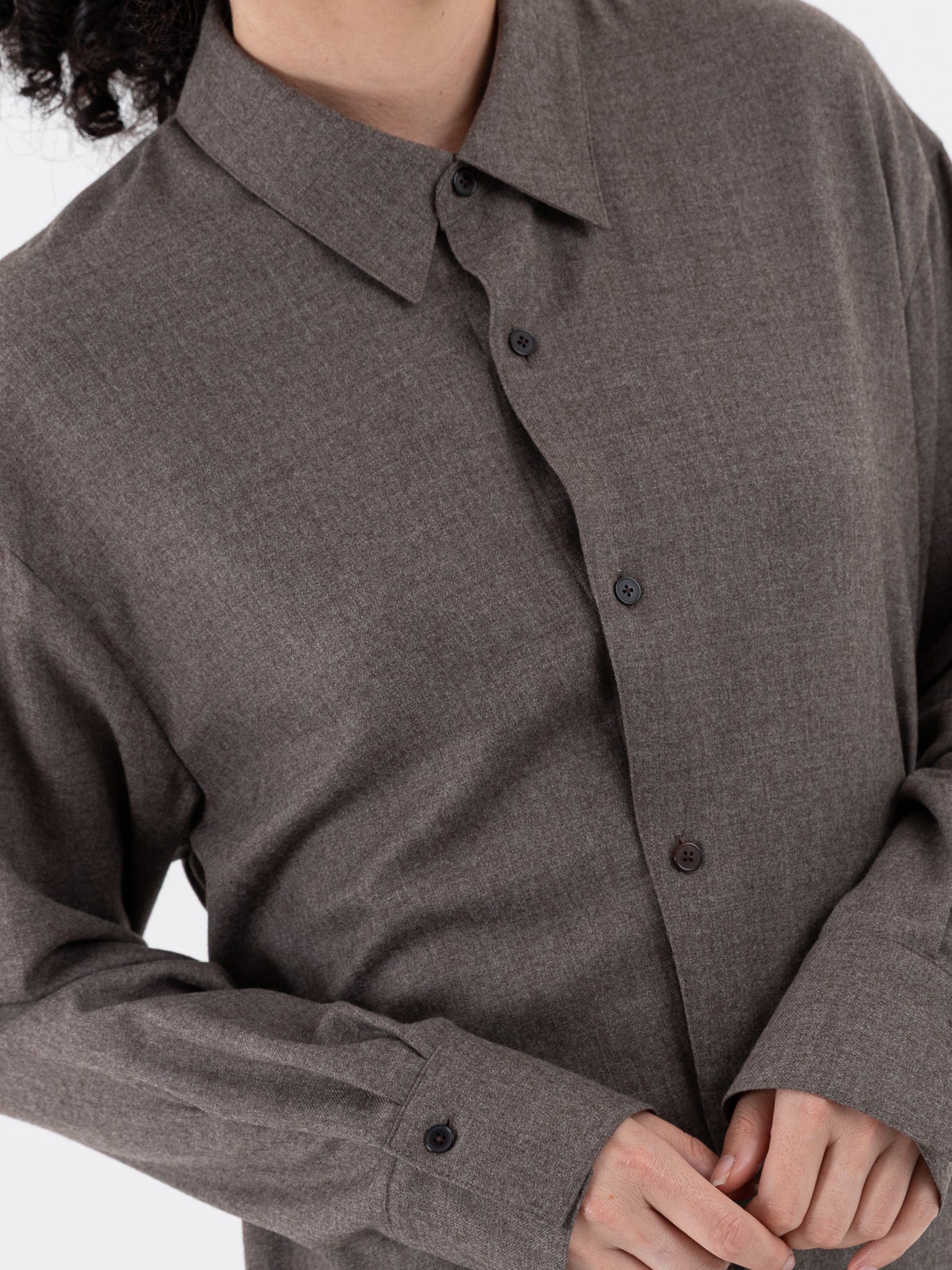 Auralee Super Light Wool Shirt Dress in Top Brown - AURALEE at Worthwhile - shop DRESS