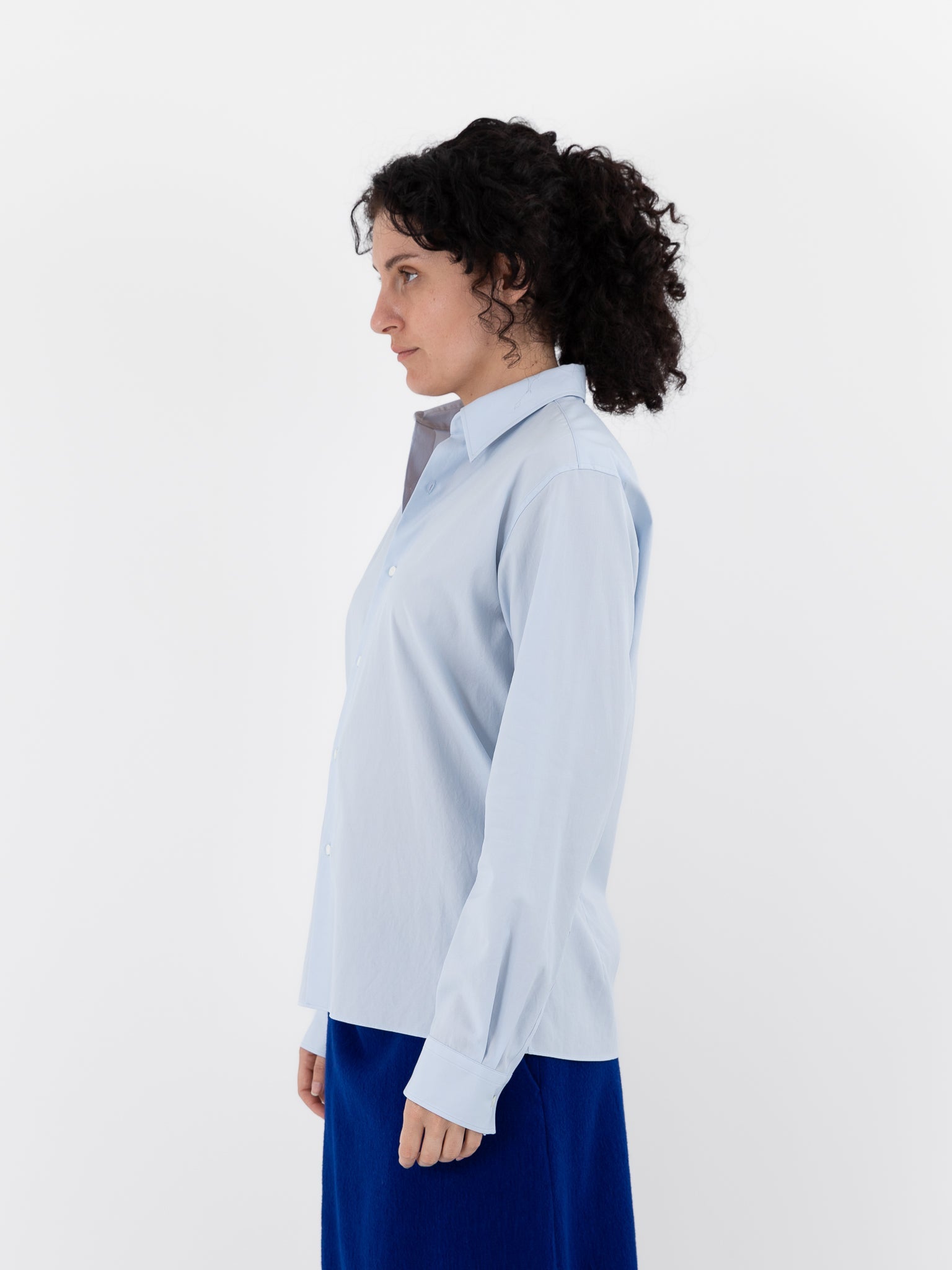 Auralee Washed Finx Twill Slim Shirt in Light Blue - AURALEE at Worthwhile - shop TOP