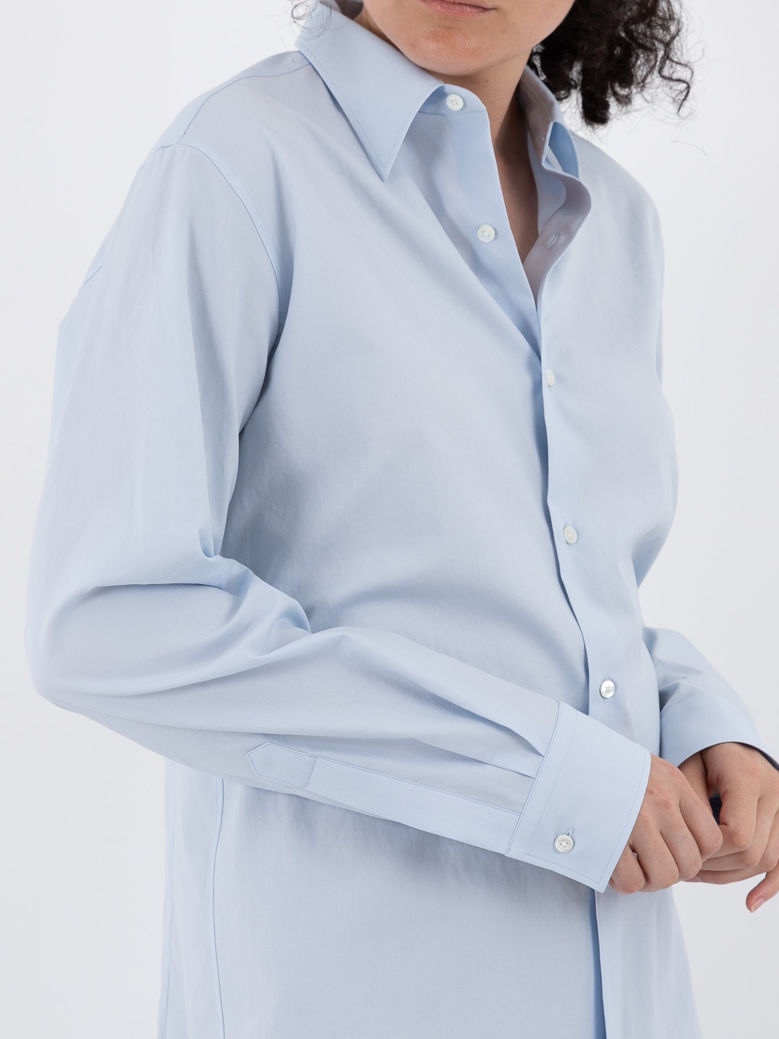 Auralee Washed Finx Twill Slim Shirt in Light Blue - AURALEE at Worthwhile - shop TOP