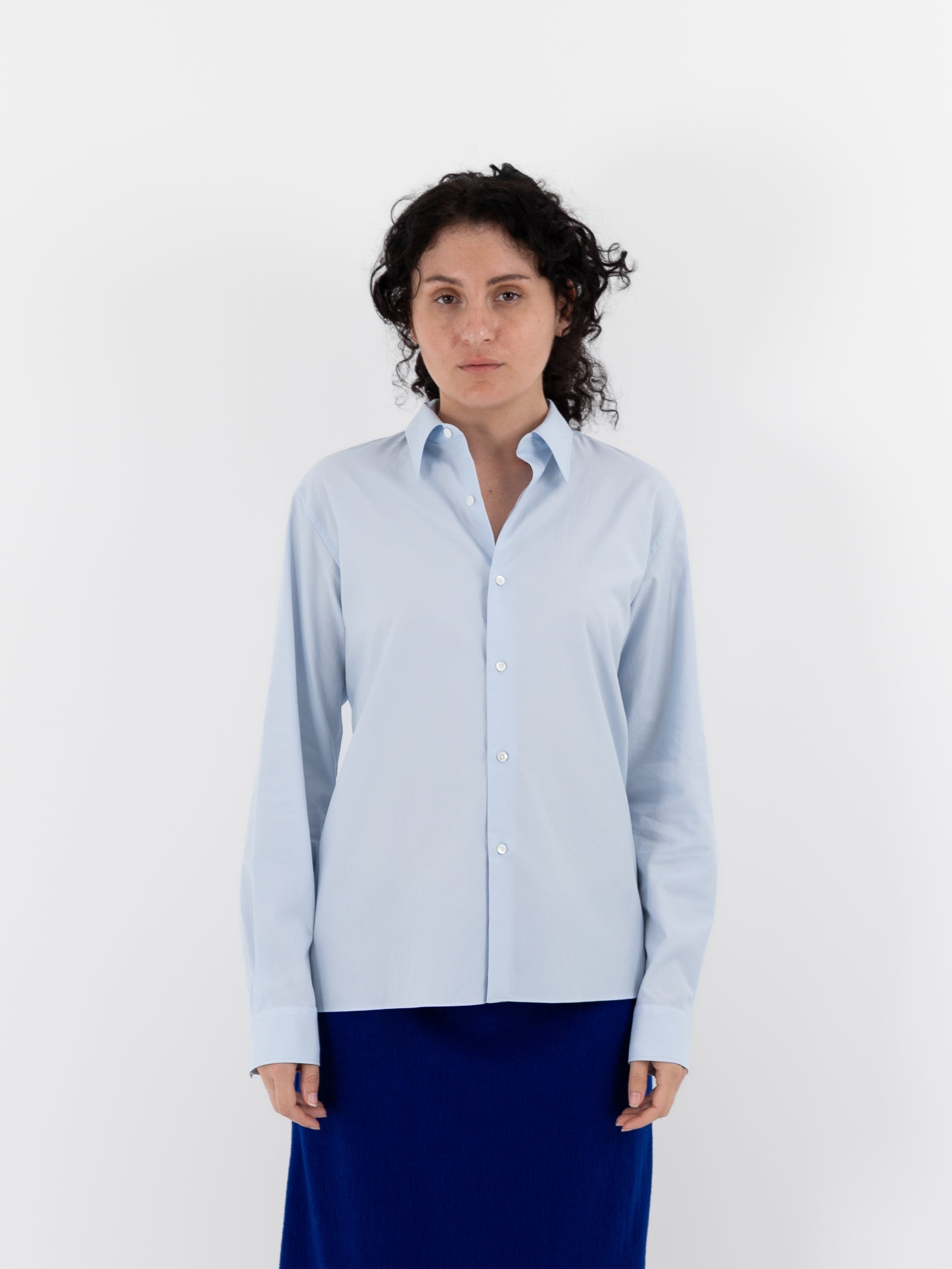 Auralee Washed Finx Twill Slim Shirt in Light Blue - AURALEE at Worthwhile - shop TOP
