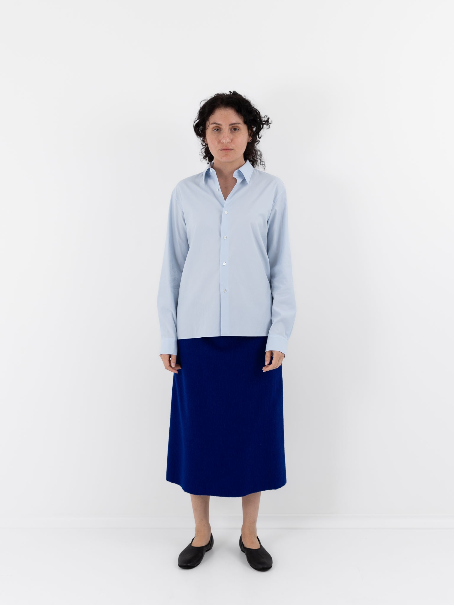 Auralee Washed Finx Twill Slim Shirt in Light Blue - AURALEE at Worthwhile - shop TOP
