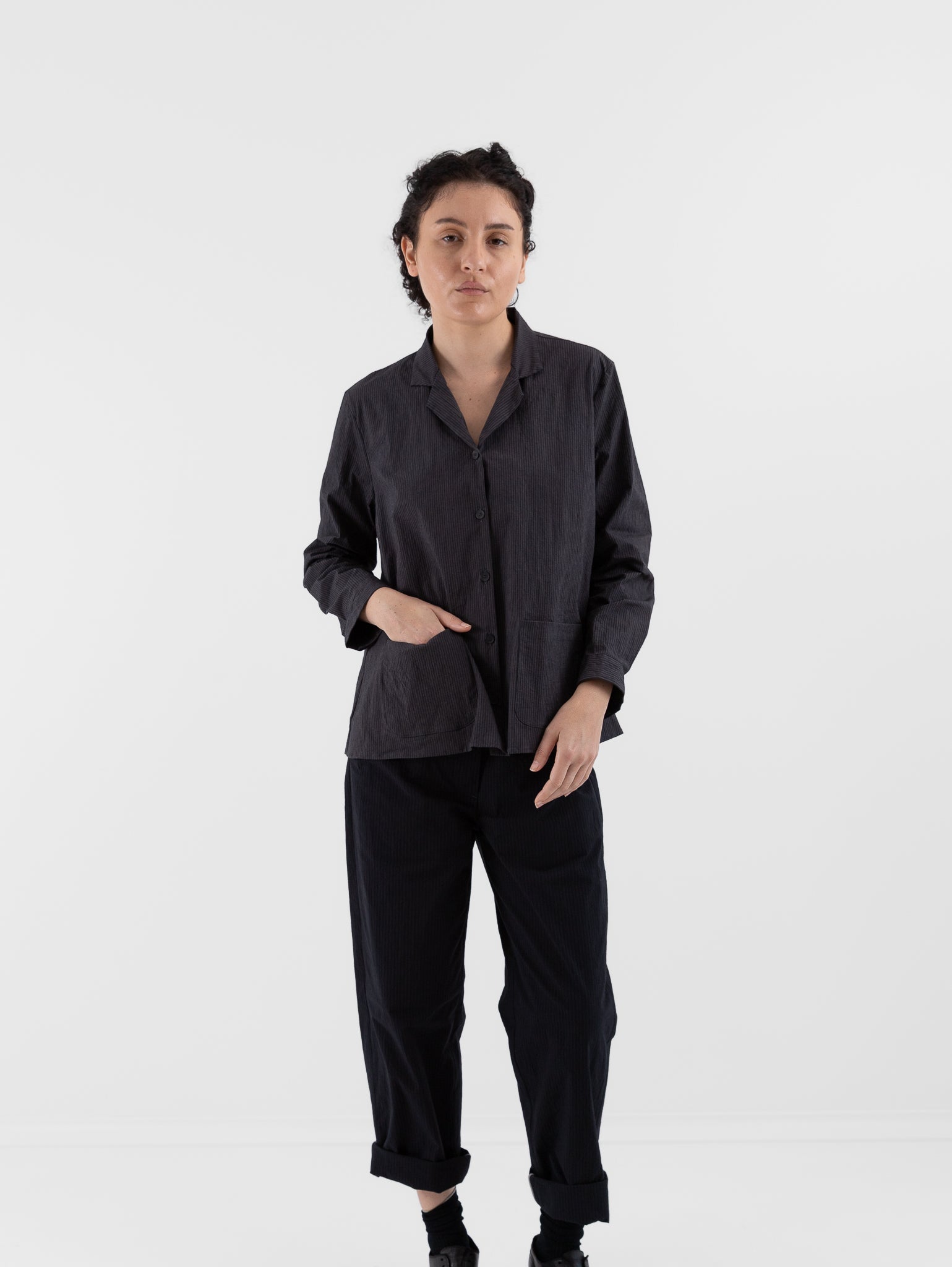 Bergfabel Jenny Shirt in Grey Stripe - BERGFABEL at Worthwhile - shop TOP