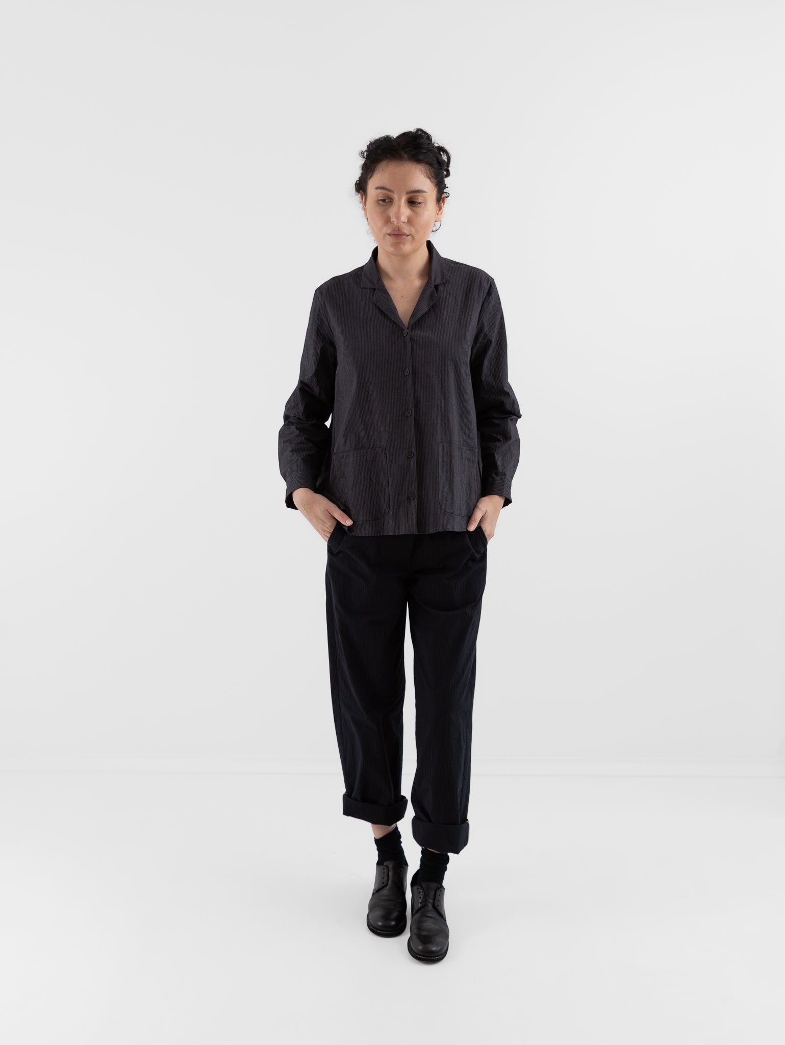 Bergfabel Jenny Shirt in Grey Stripe - BERGFABEL at Worthwhile - shop TOP