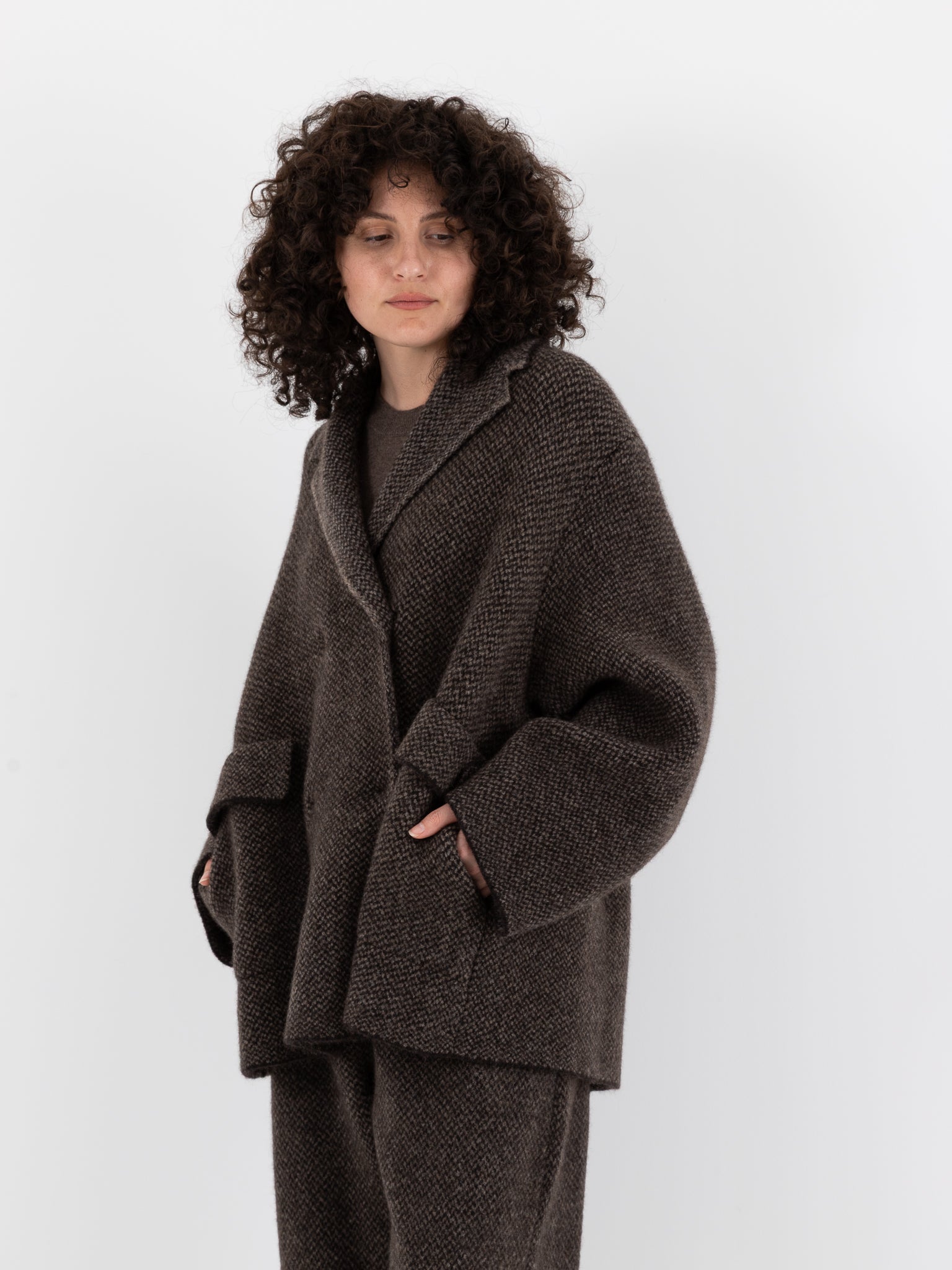 Boboutic Bob's Texture Double Breasted Jacket in Brown & Taupe at