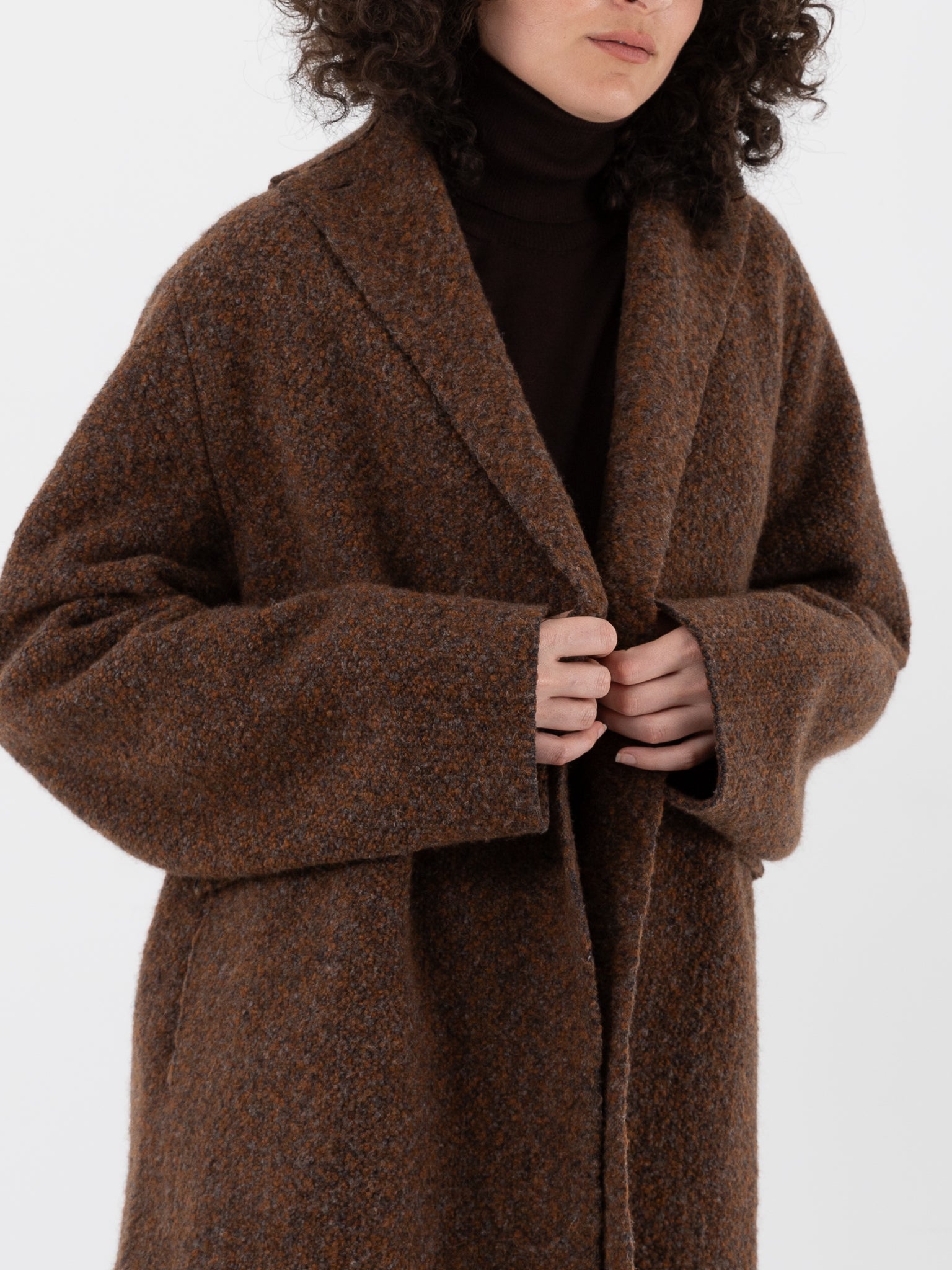 Boboutic / ボブティック ZIPPED HALF COAT ブラウン ZIPPED HALF COAT ヤクウール モヘアミックス スタンドカラー ジップ