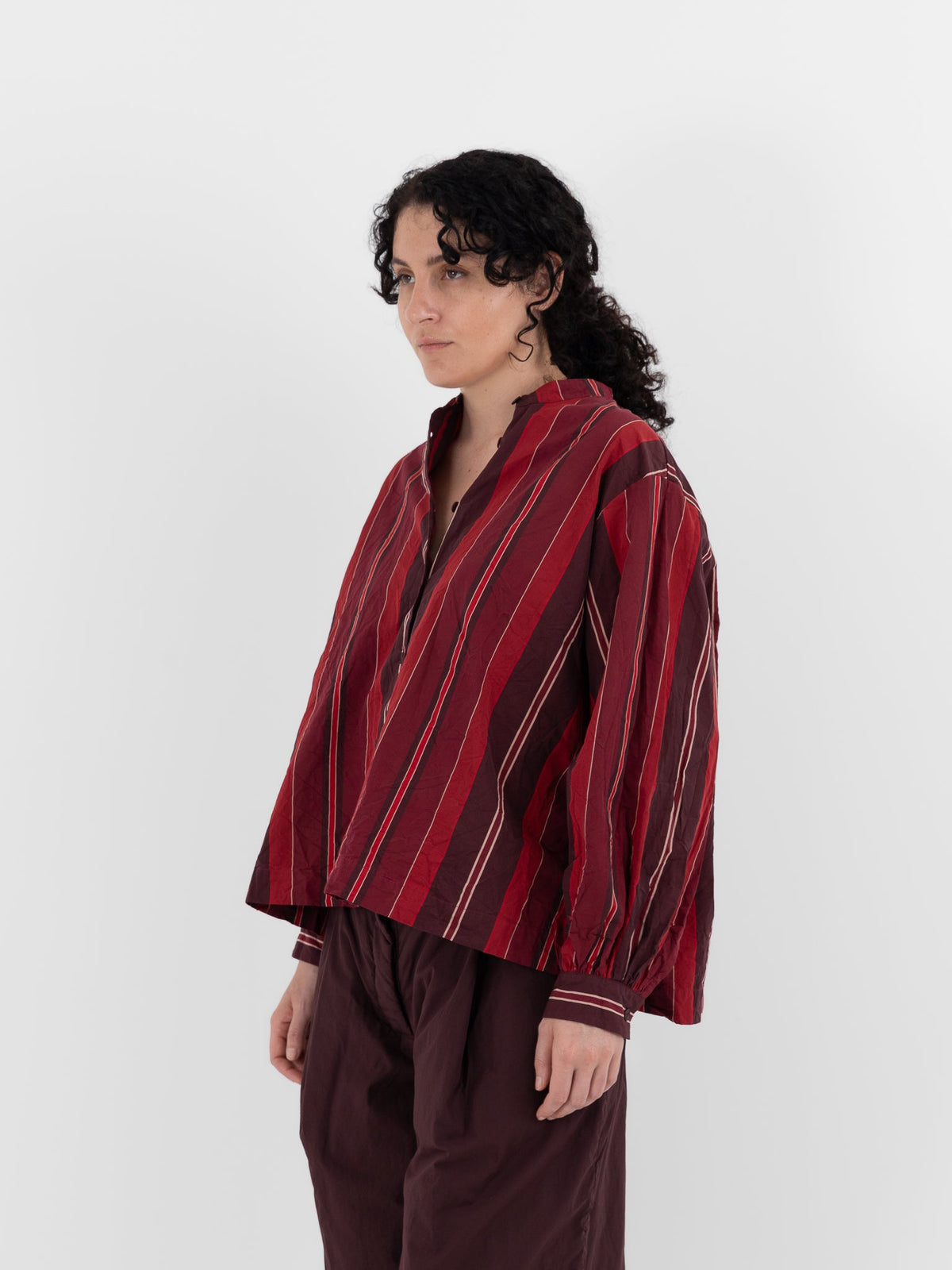 Casey Casey Biggy Grandad Shirt in Red Stripes - CASEY CASEY at Worthwhile - shop TOP