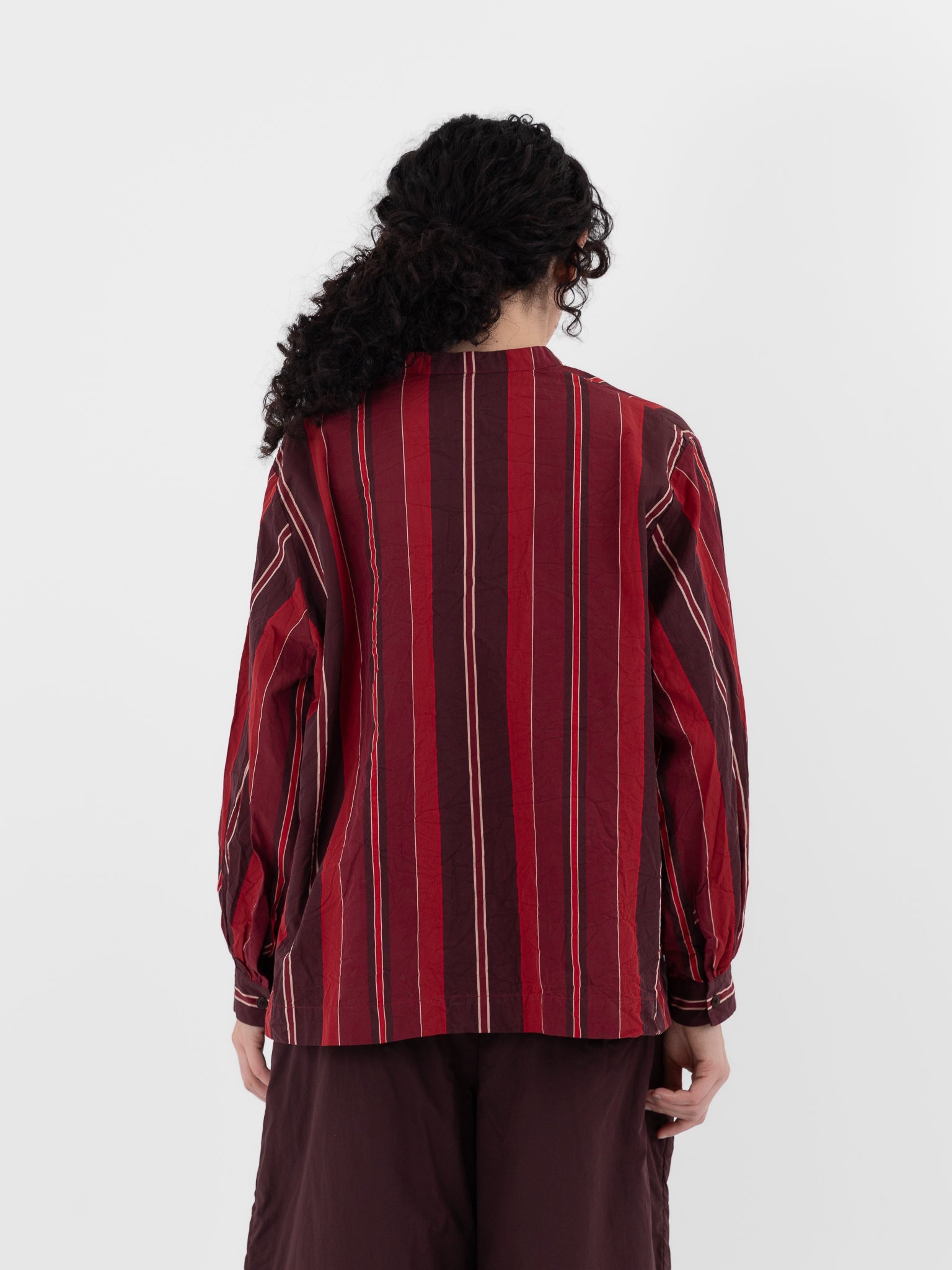 Casey Casey Biggy Grandad Shirt in Red Stripes - CASEY CASEY at Worthwhile - shop TOP