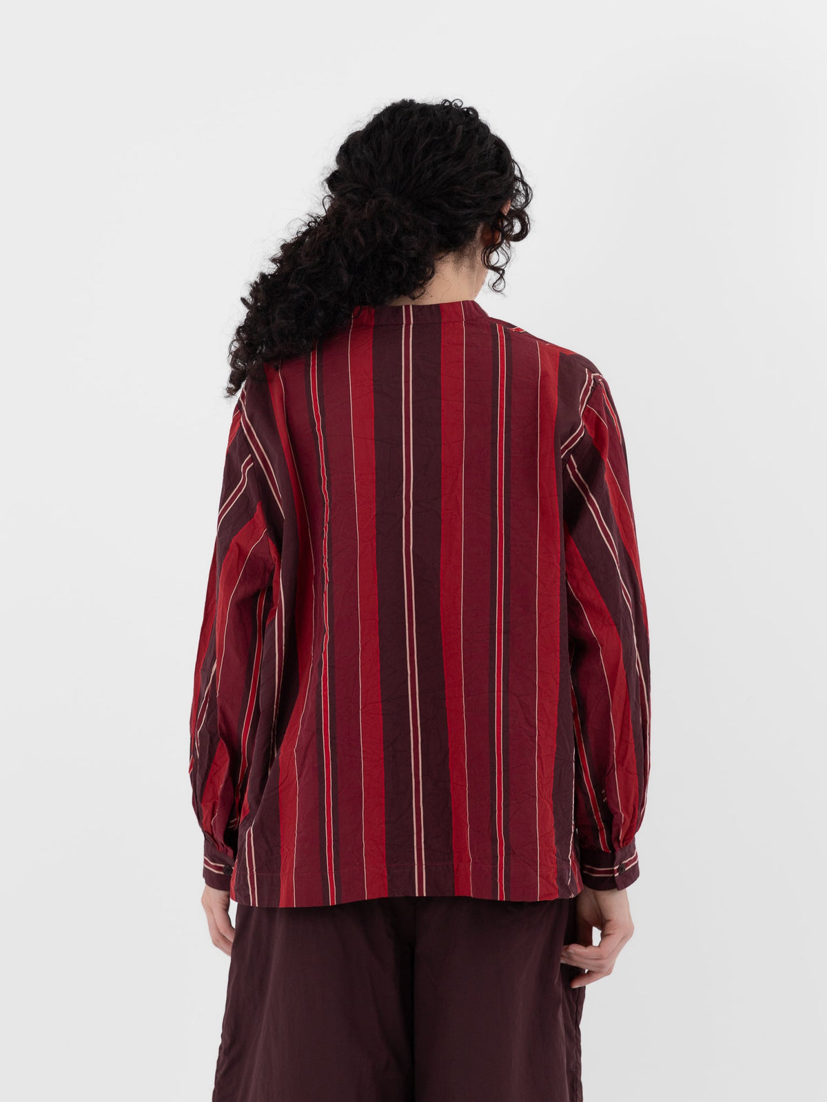 Casey Casey Biggy Grandad Shirt in Red Stripes - CASEY CASEY at Worthwhile - shop TOP