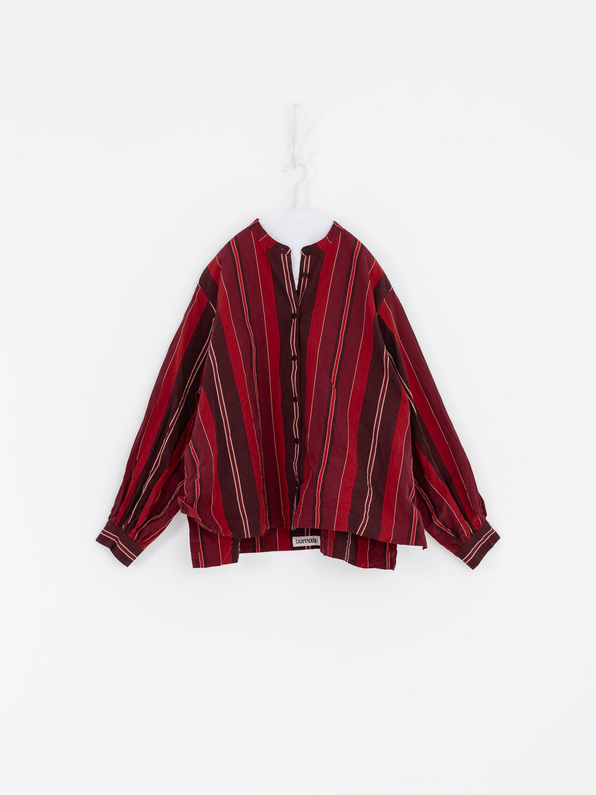 Casey Casey Biggy Grandad Shirt in Red Stripes - CASEY CASEY at Worthwhile - shop TOP