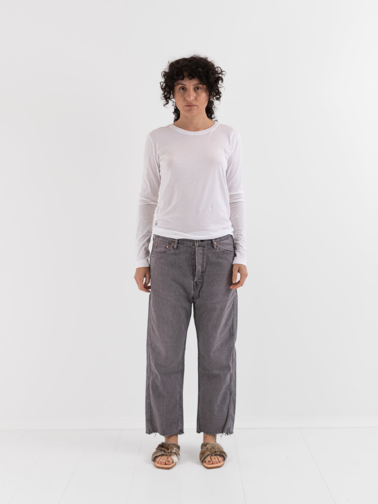 Chimala Wide Tapered Cut Denim Pants in Pinkish Gray - CHIMALA at Worthwhile - shop PANT