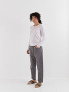 Chimala Wide Tapered Cut Denim Pants in Pinkish Gray - CHIMALA at Worthwhile - shop PANT