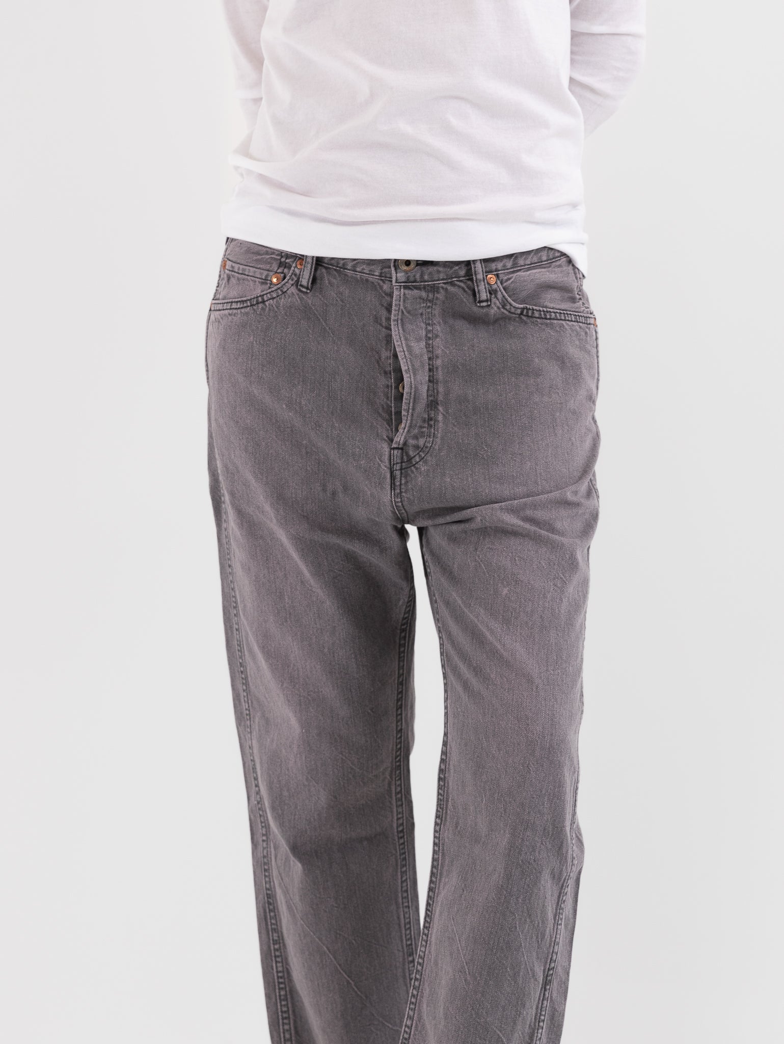 Chimala Wide Tapered Cut Denim Pants in Pinkish Gray - CHIMALA at Worthwhile - shop PANT