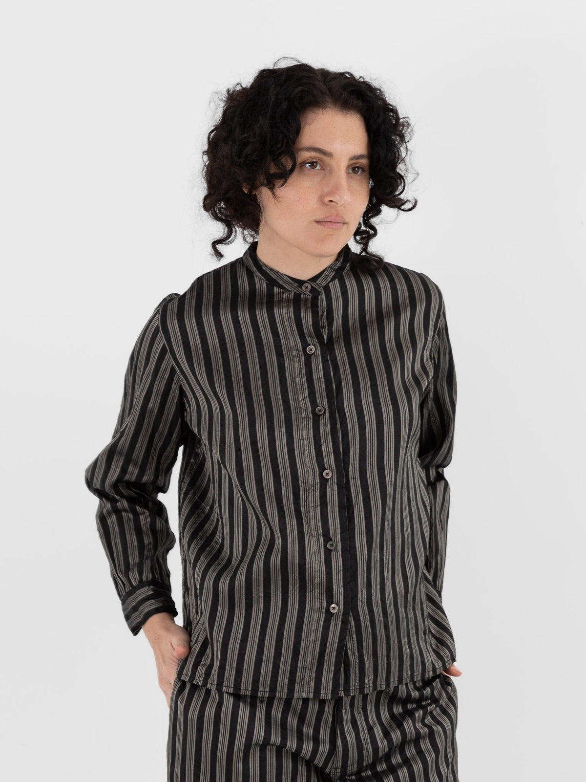 Christian Peau Shirt in Black Stripe - CHRISTIAN PEAU at Worthwhile - shop TOP