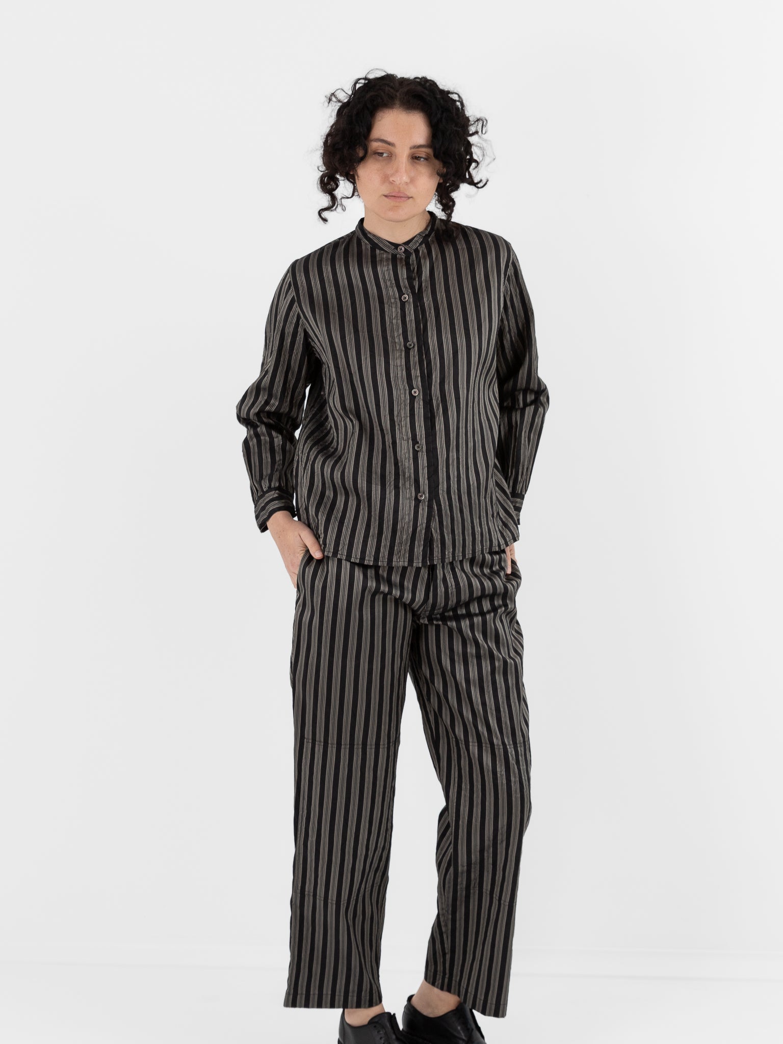 Christian Peau Shirt in Black Stripe - CHRISTIAN PEAU at Worthwhile - shop TOP