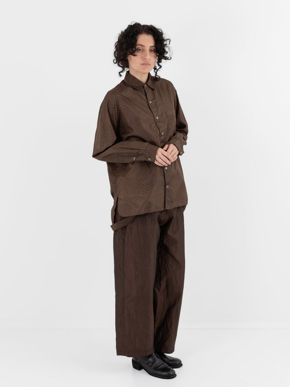 Christian Peau Vintage Silk Shirt in Red/Brown - CHRISTIAN PEAU at Worthwhile - shop TOP