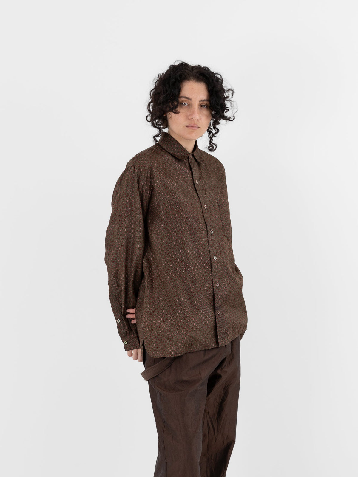 Christian Peau Vintage Silk Shirt in Red/Brown - CHRISTIAN PEAU at Worthwhile - shop TOP