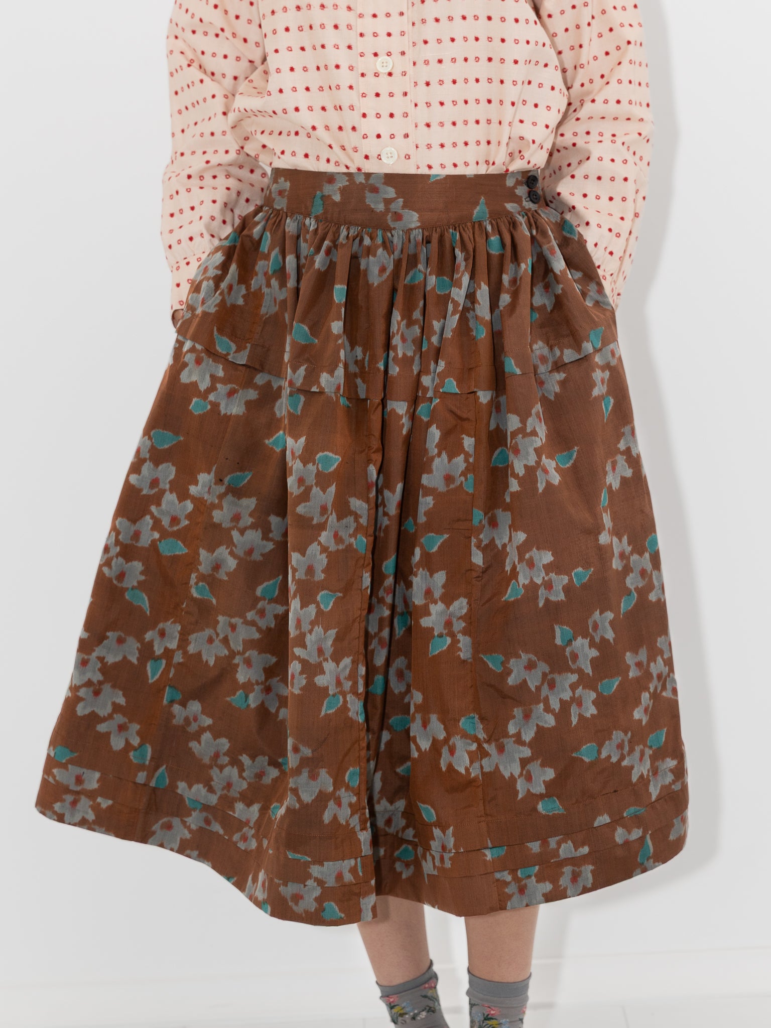 Christian Peau Ikat Skirt in Brown Flower - CHRISTIAN PEAU at Worthwhile - shop SKIRT