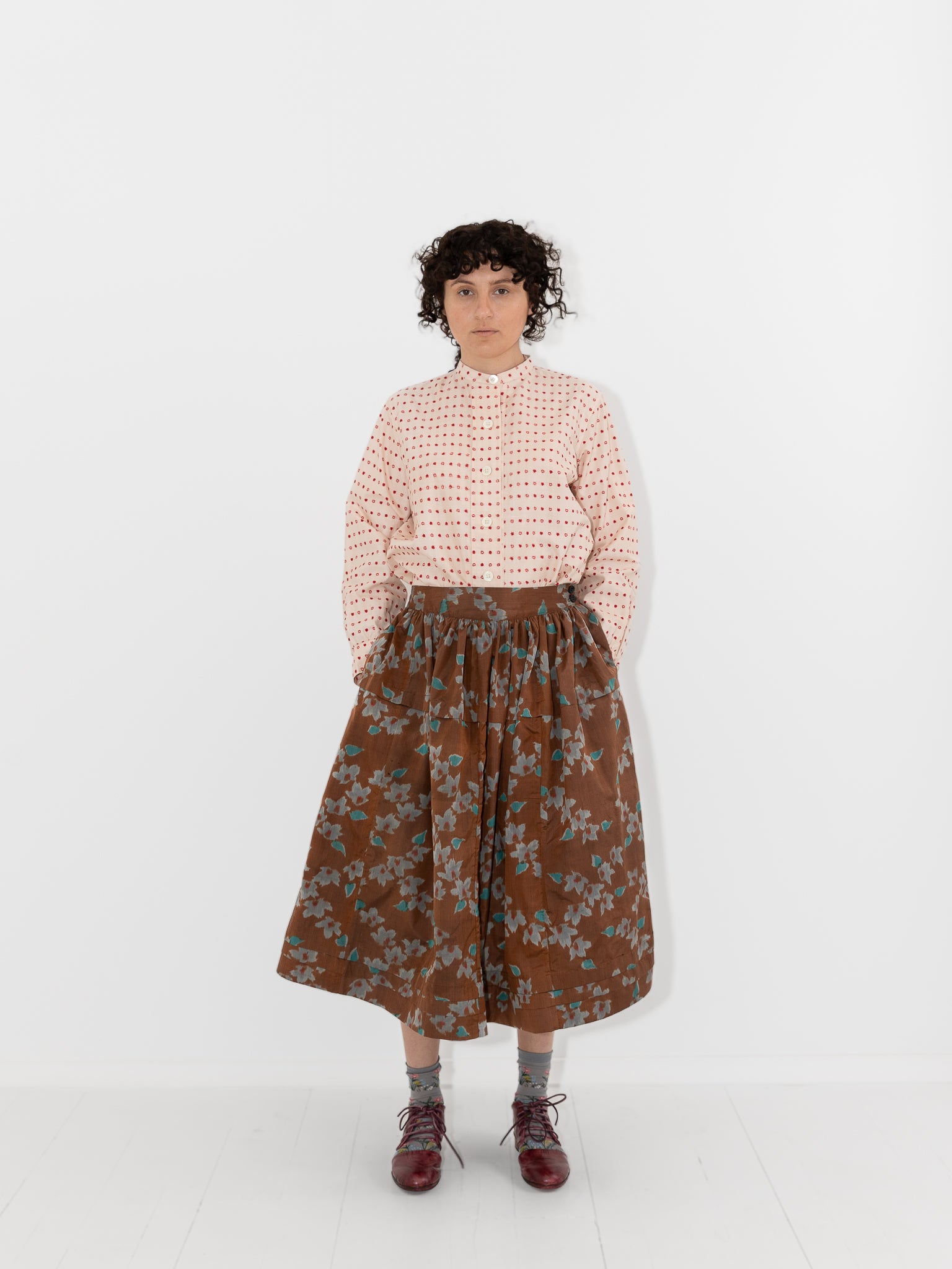Christian Peau Ikat Skirt in Brown Flower - CHRISTIAN PEAU at Worthwhile - shop SKIRT