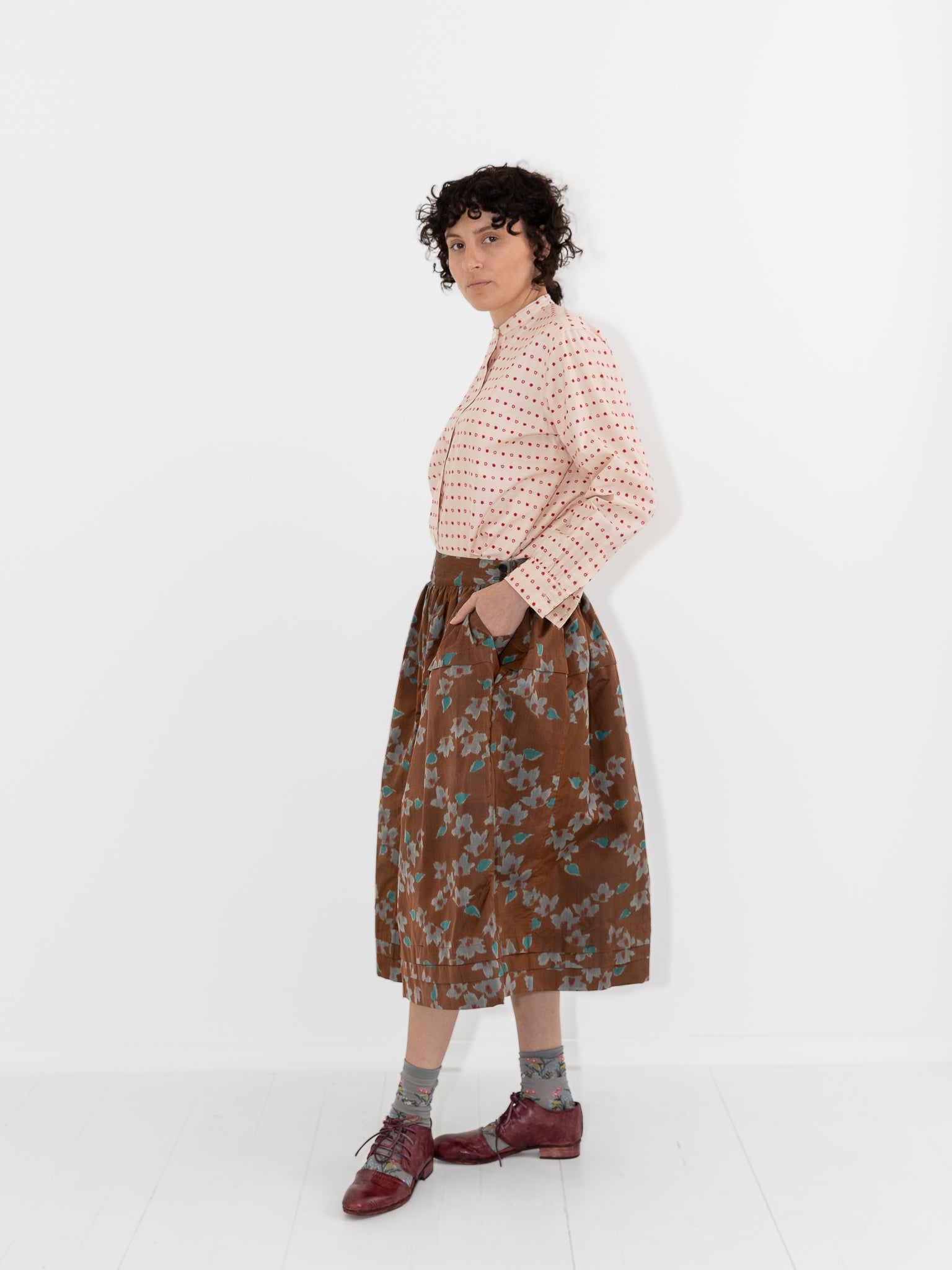 Christian Peau Ikat Skirt in Brown Flower - CHRISTIAN PEAU at Worthwhile - shop SKIRT