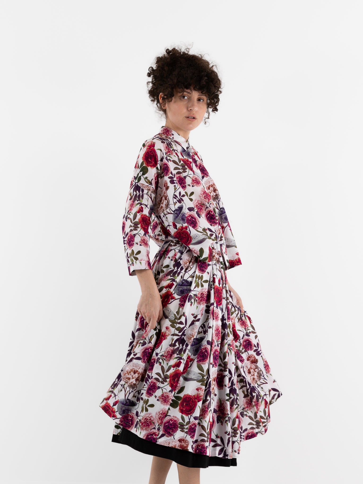 École De Curiosités Solange Reversible Skirt in White/Roses - ECOLE DE CURIOSITES at Worthwhile
