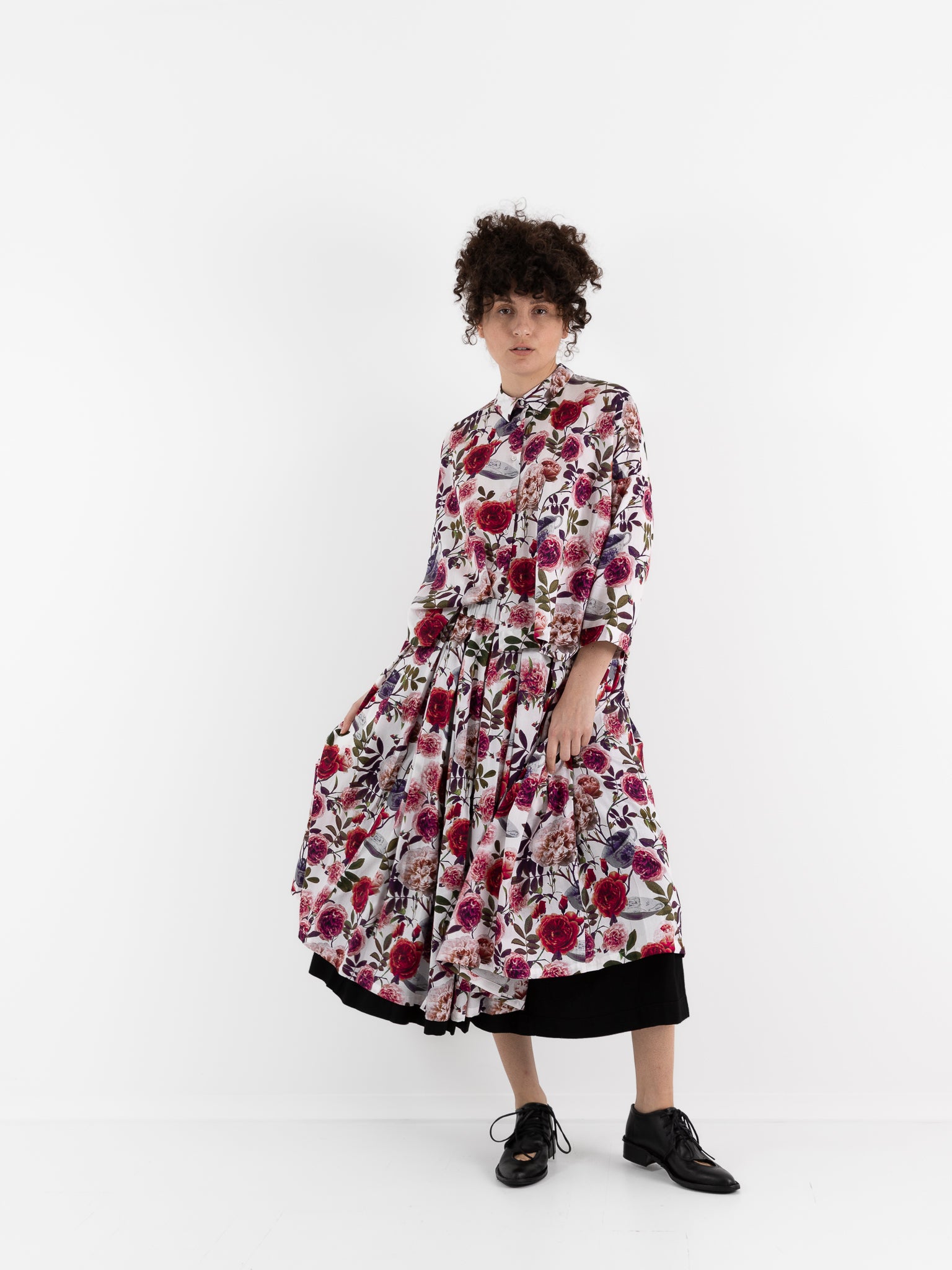 École De Curiosités Solange Reversible Skirt in White/Roses - ECOLE DE CURIOSITES at Worthwhile