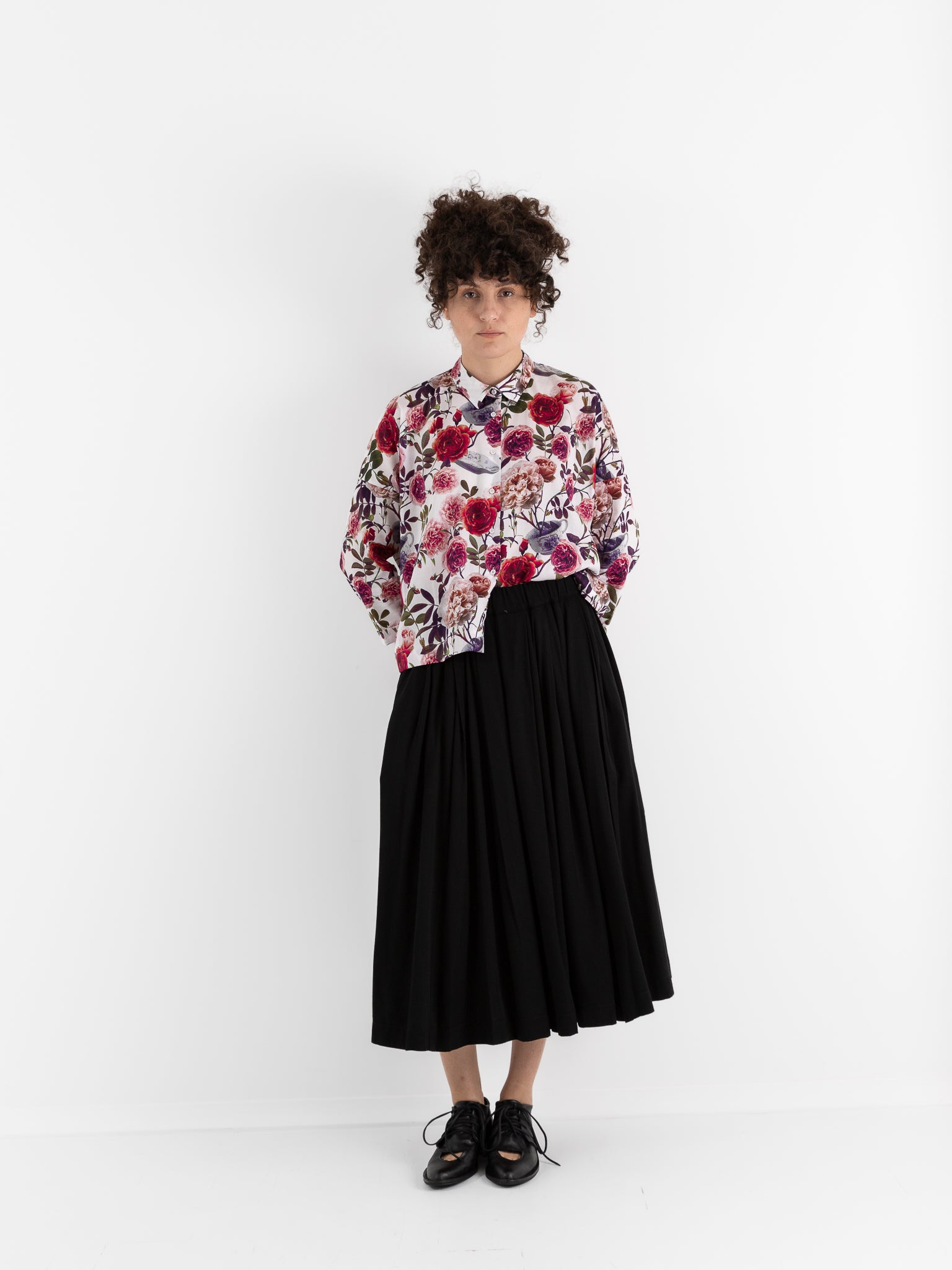 École De Curiosités Solange Reversible Skirt in White/Roses - ECOLE DE CURIOSITES at Worthwhile