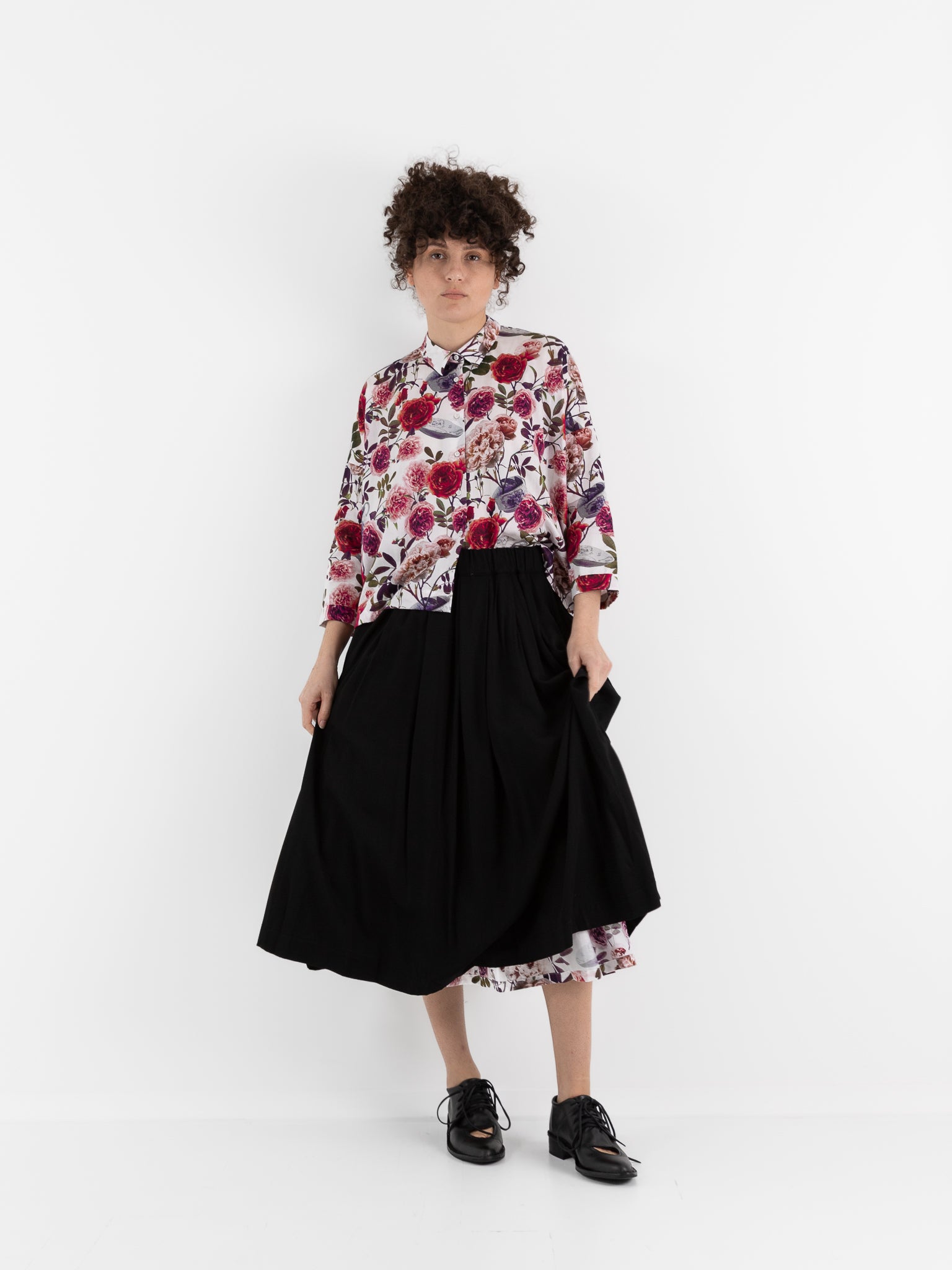 École De Curiosités Solange Reversible Skirt in White/Roses - ECOLE DE CURIOSITES at Worthwhile