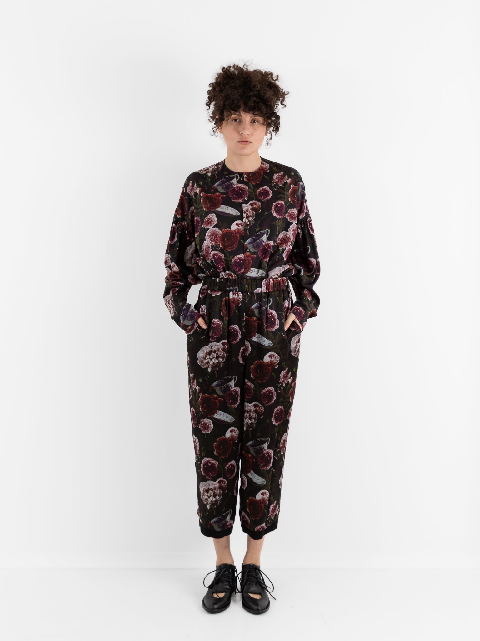 École De Curiosités Pierre Reversible Pant in Black/Roses - ECOLE DE CURIOSITES at Worthwhile