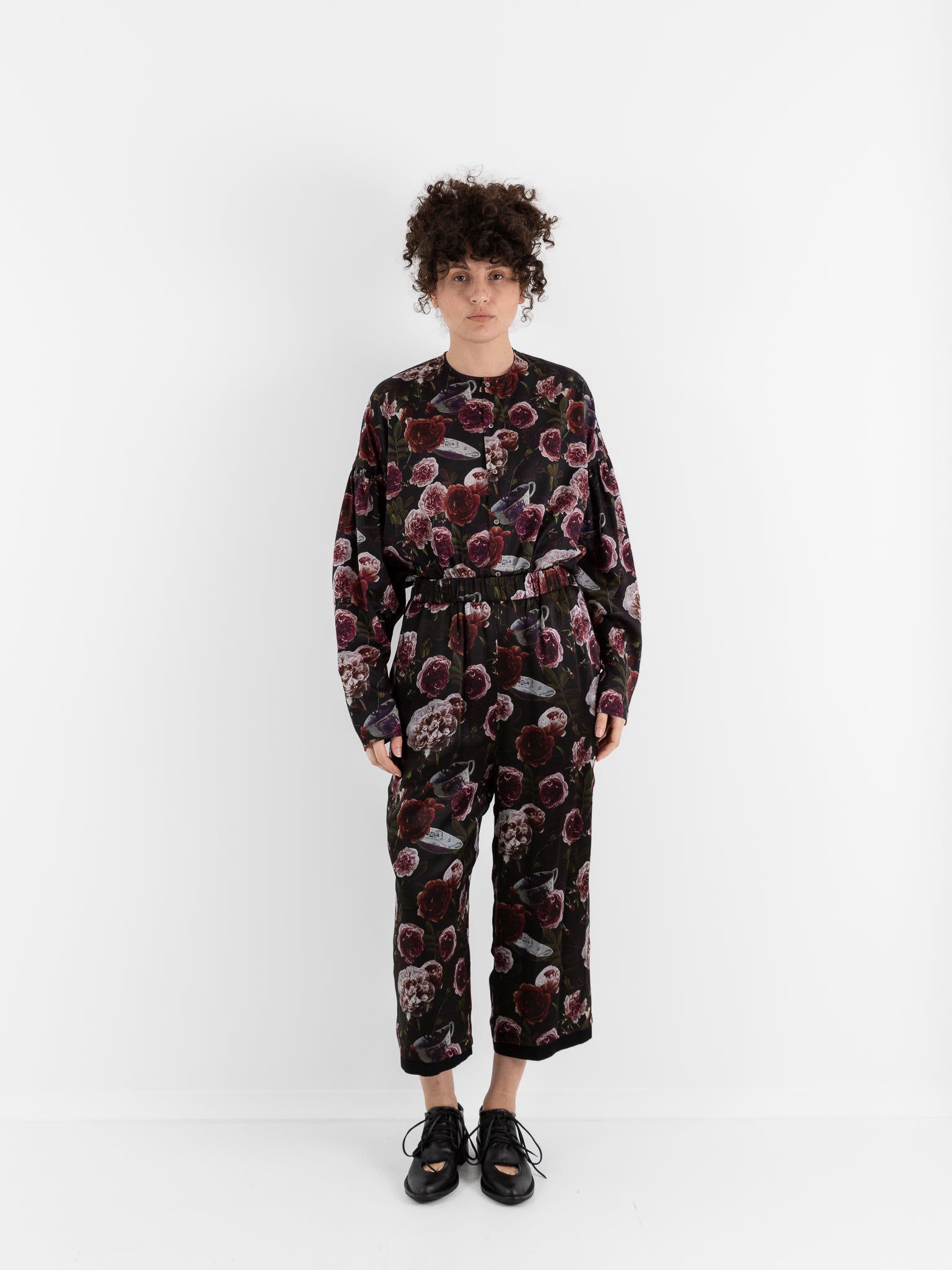 École De Curiosités Pierre Reversible Pant in Black/Roses - ECOLE DE CURIOSITES at Worthwhile