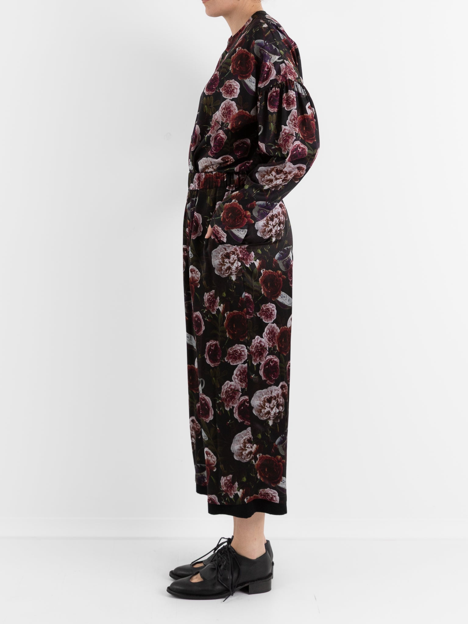 École De Curiosités Pierre Reversible Pant in Black/Roses - ECOLE DE CURIOSITES at Worthwhile