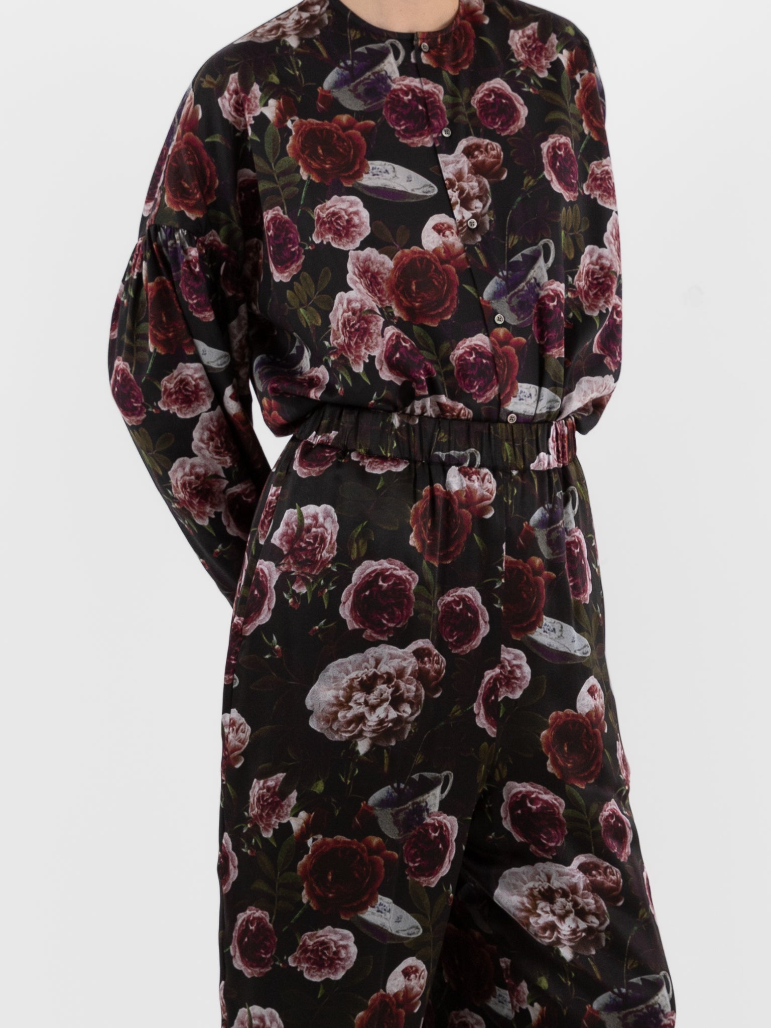 École De Curiosités Pierre Reversible Pant in Black/Roses - ECOLE DE CURIOSITES at Worthwhile