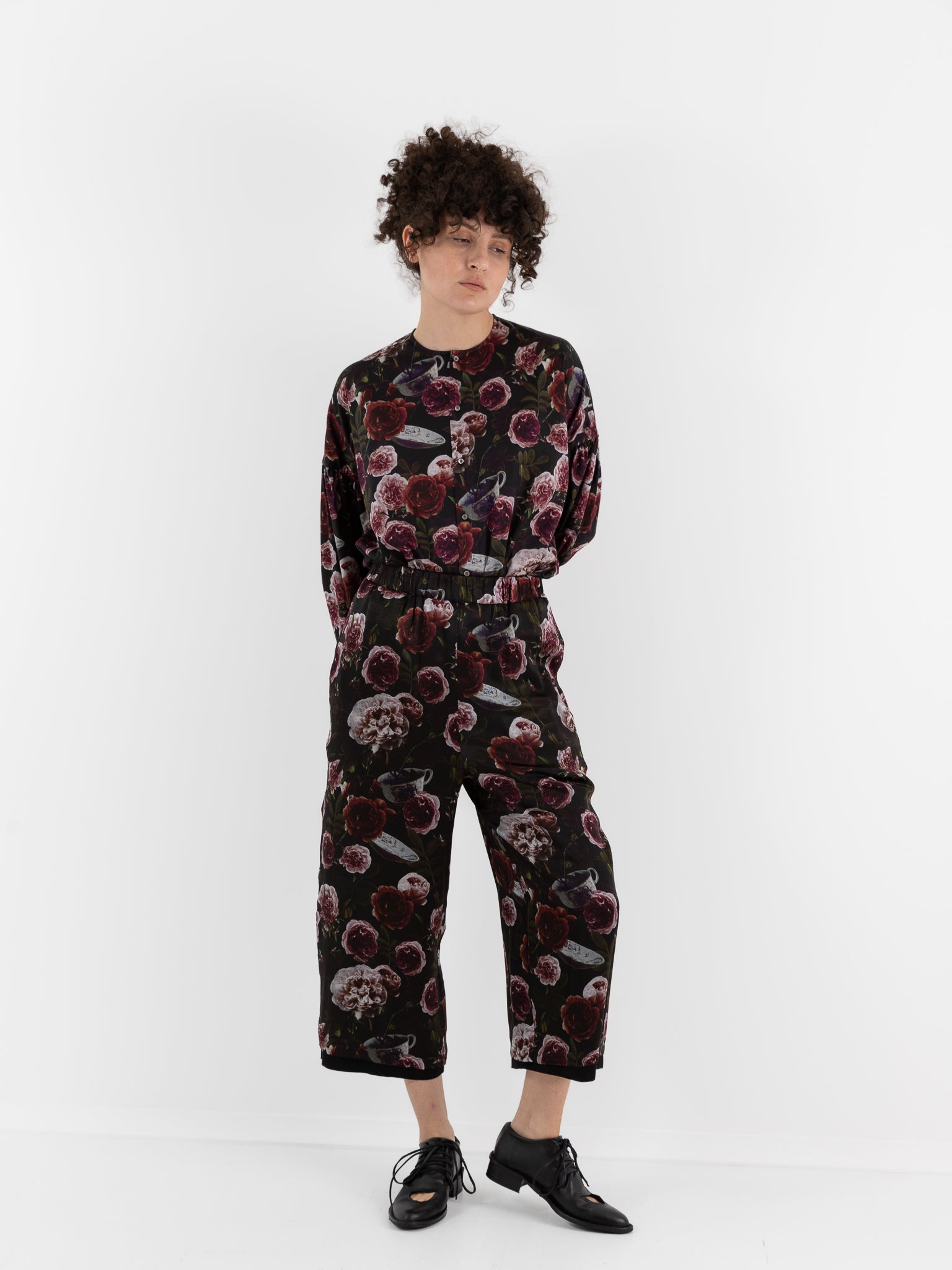 École De Curiosités Pierre Reversible Pant in Black/Roses - ECOLE DE CURIOSITES at Worthwhile