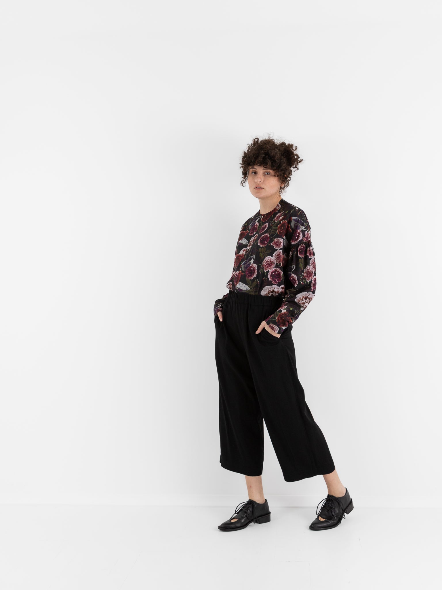 École De Curiosités Pierre Reversible Pant in Black/Roses - ECOLE DE CURIOSITES at Worthwhile