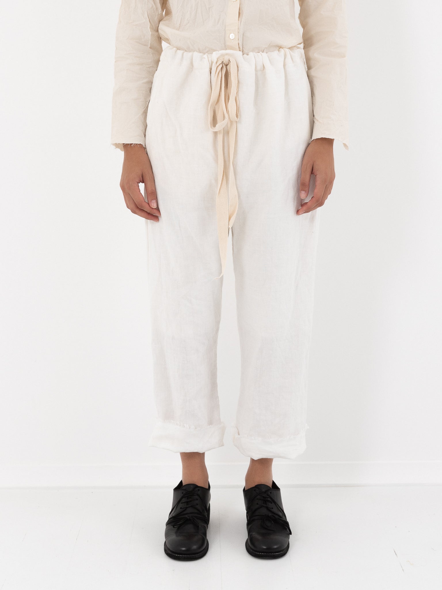 Elena Dawson Drawstring Pant, White Linen - Worthwhile - ELENA DAWSON