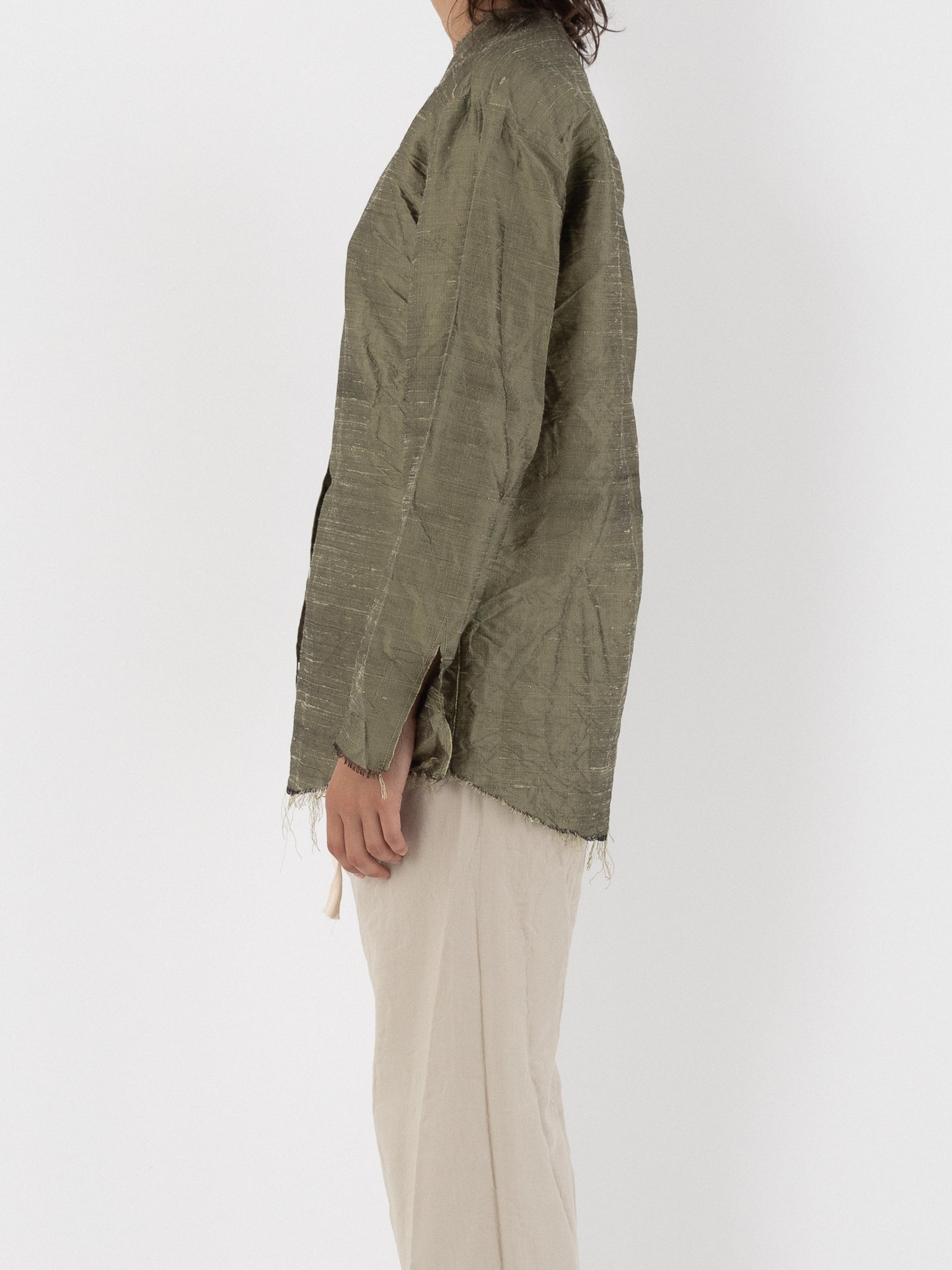 Elena Dawson Blouse, Olive Silk Dupioni - Worthwhile - ELENA DAWSON