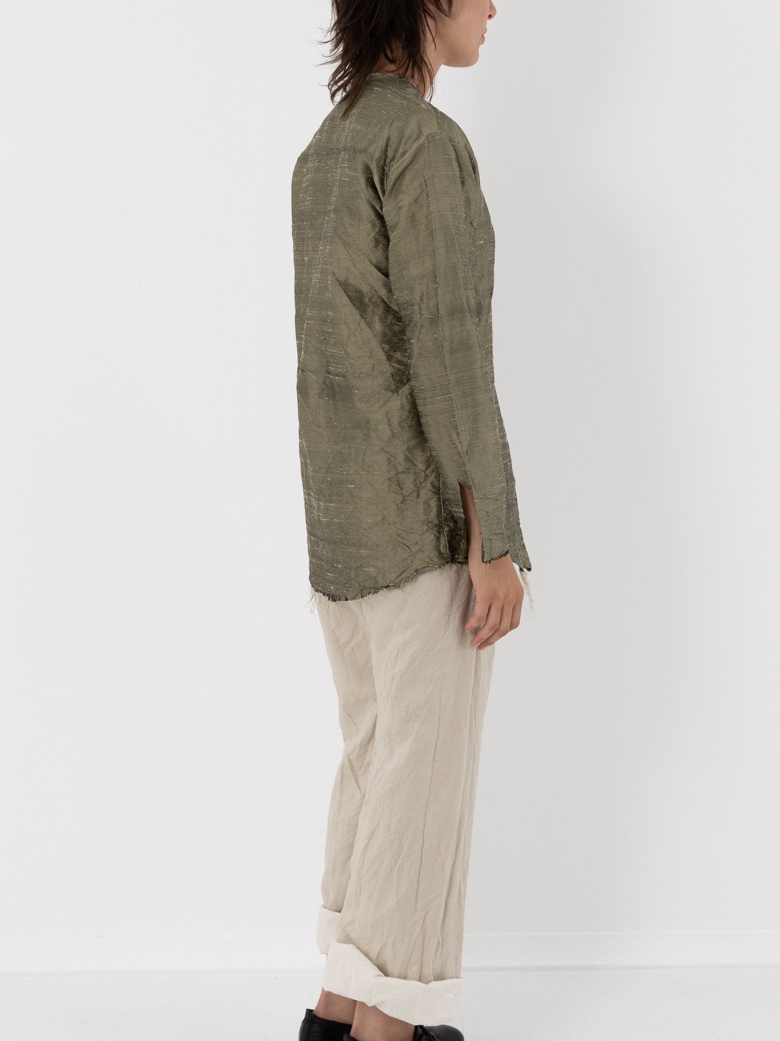 Elena Dawson Blouse, Olive Silk Dupioni - Worthwhile - ELENA DAWSON