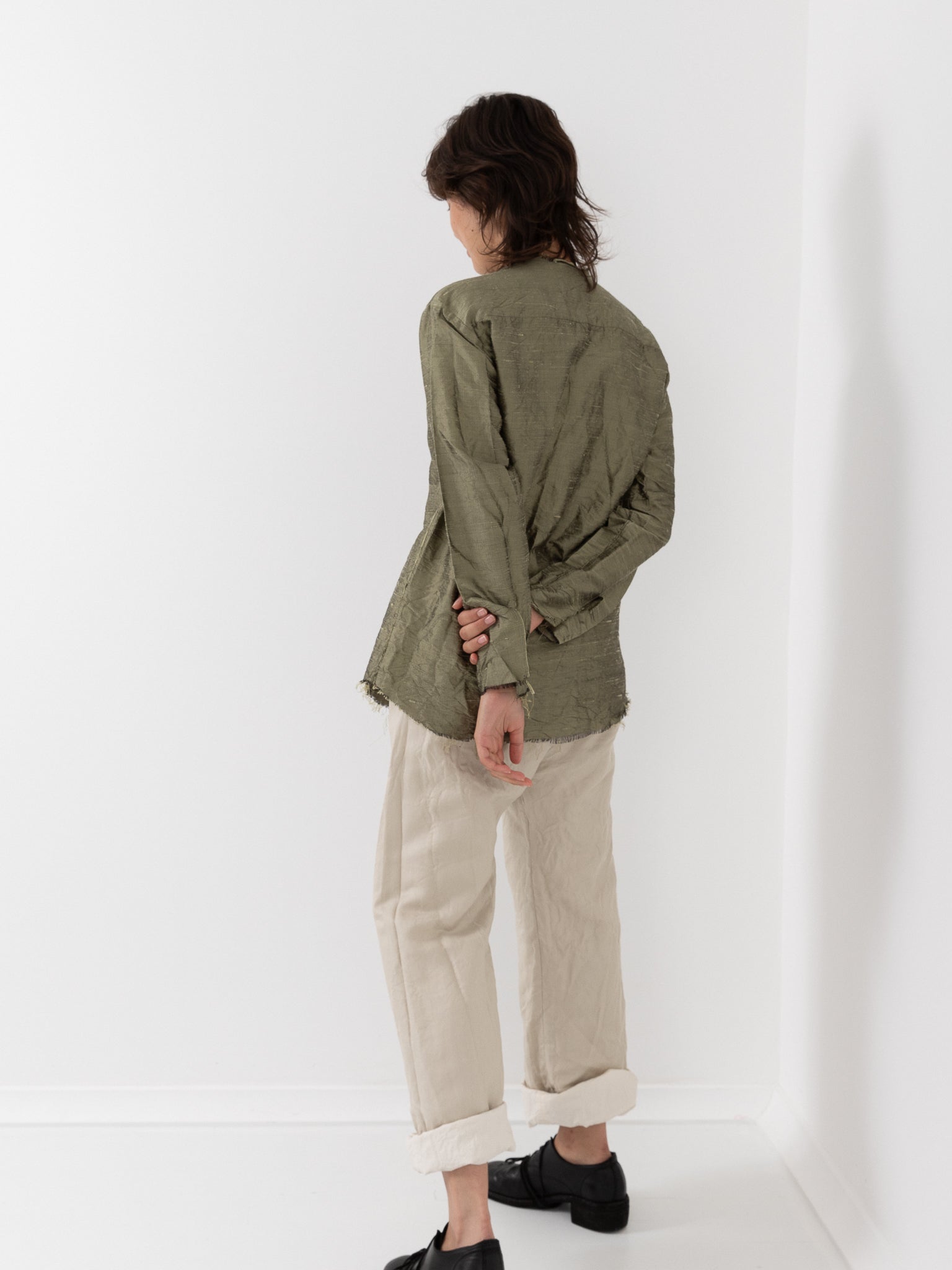 Elena Dawson Blouse, Olive Silk Dupioni - Worthwhile - ELENA DAWSON