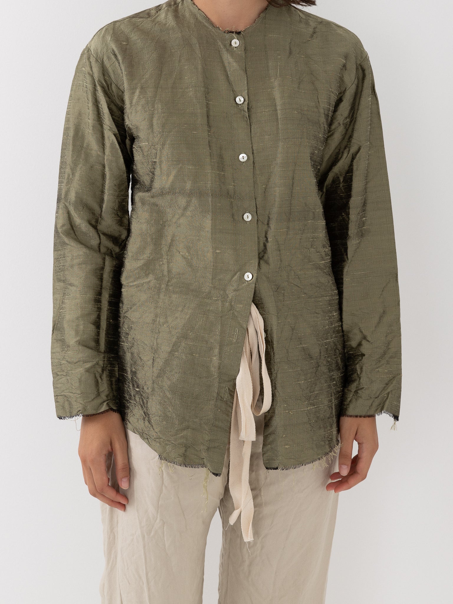 Elena Dawson Blouse, Olive Silk Dupioni - Worthwhile - ELENA DAWSON