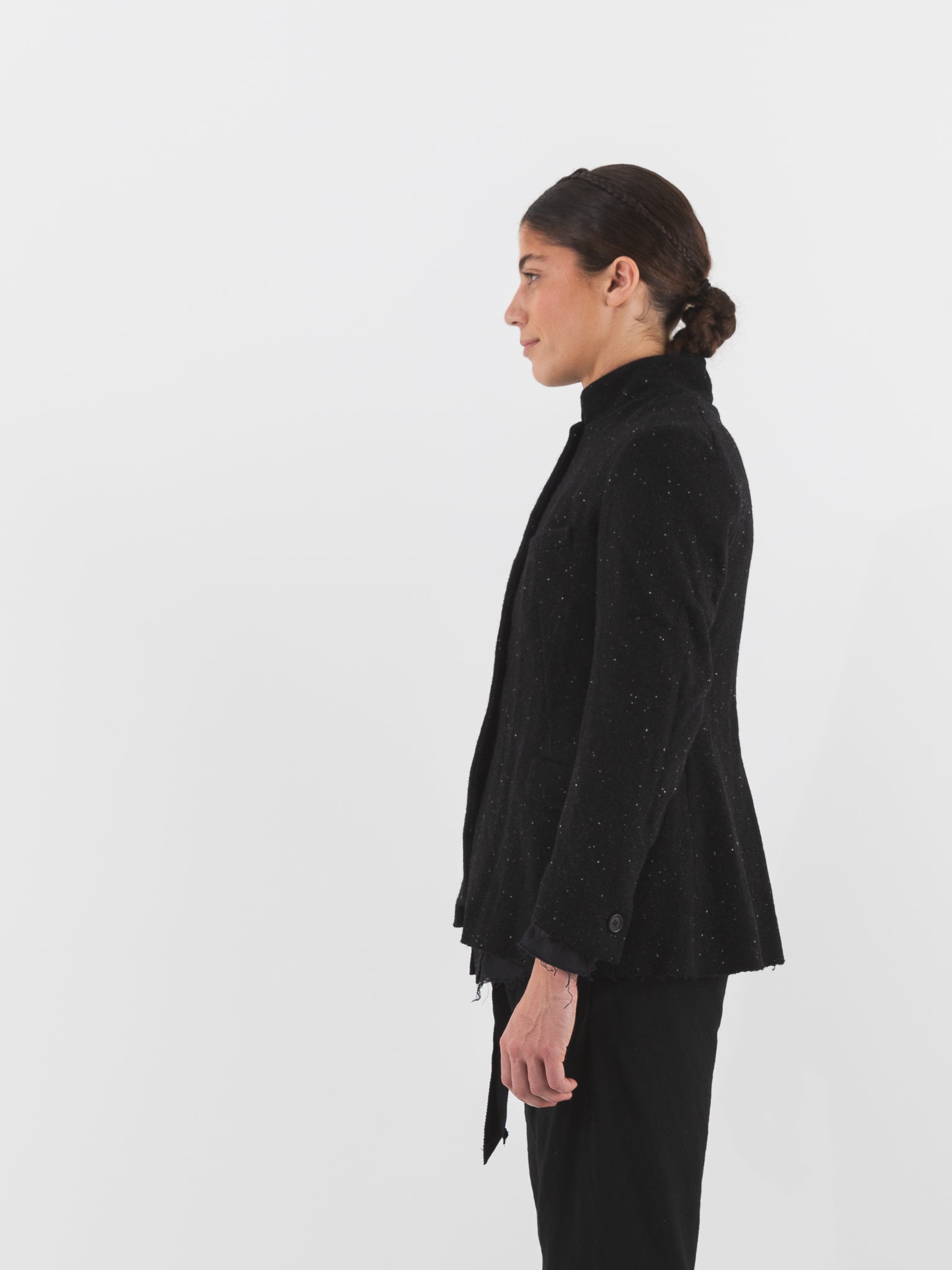 Elena Dawson 4X Hacking Jacket, Black Speckled Tweed