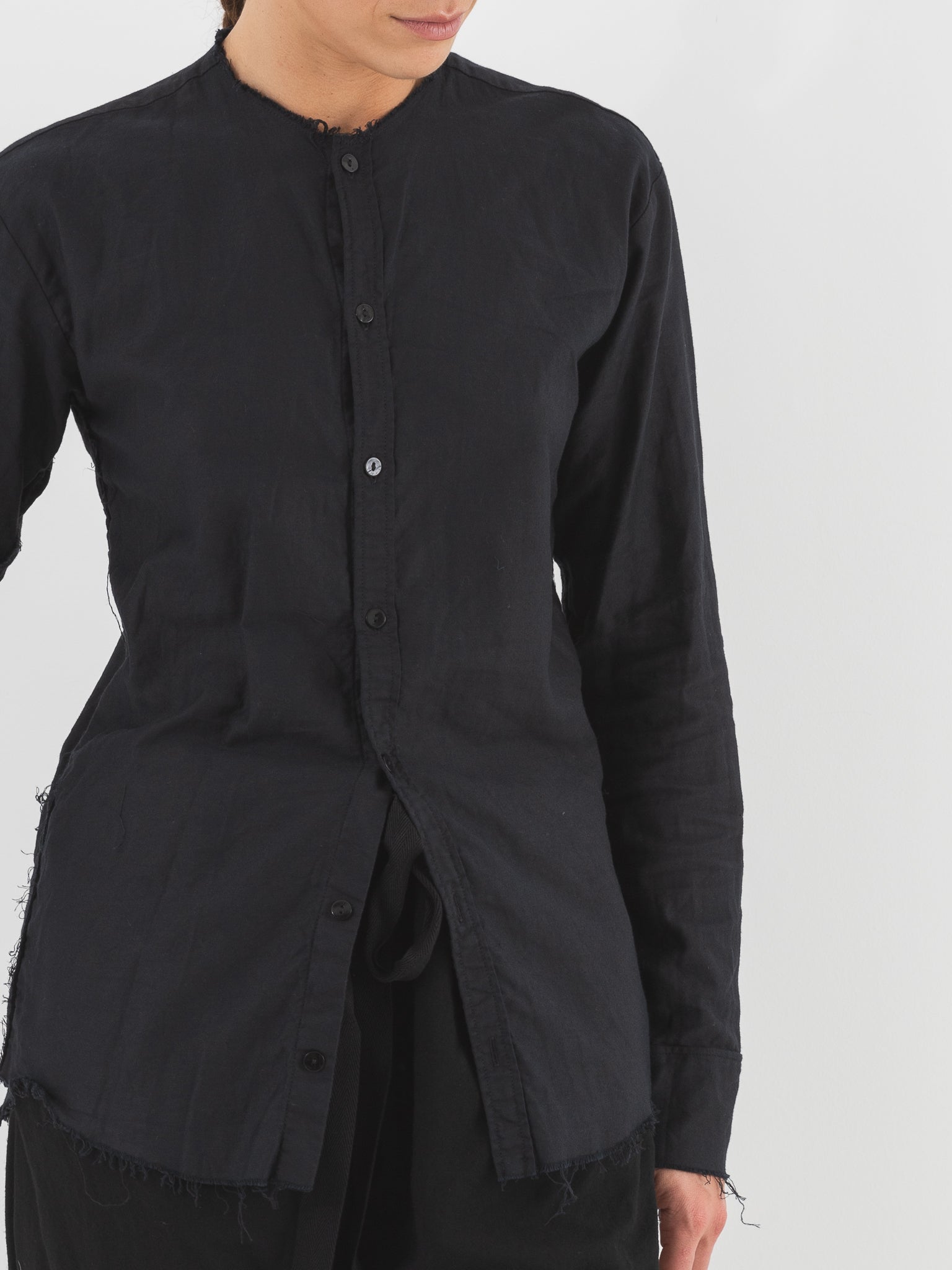 Elena Dawson No Collar Shirt, Black Cotton - Worthwhile