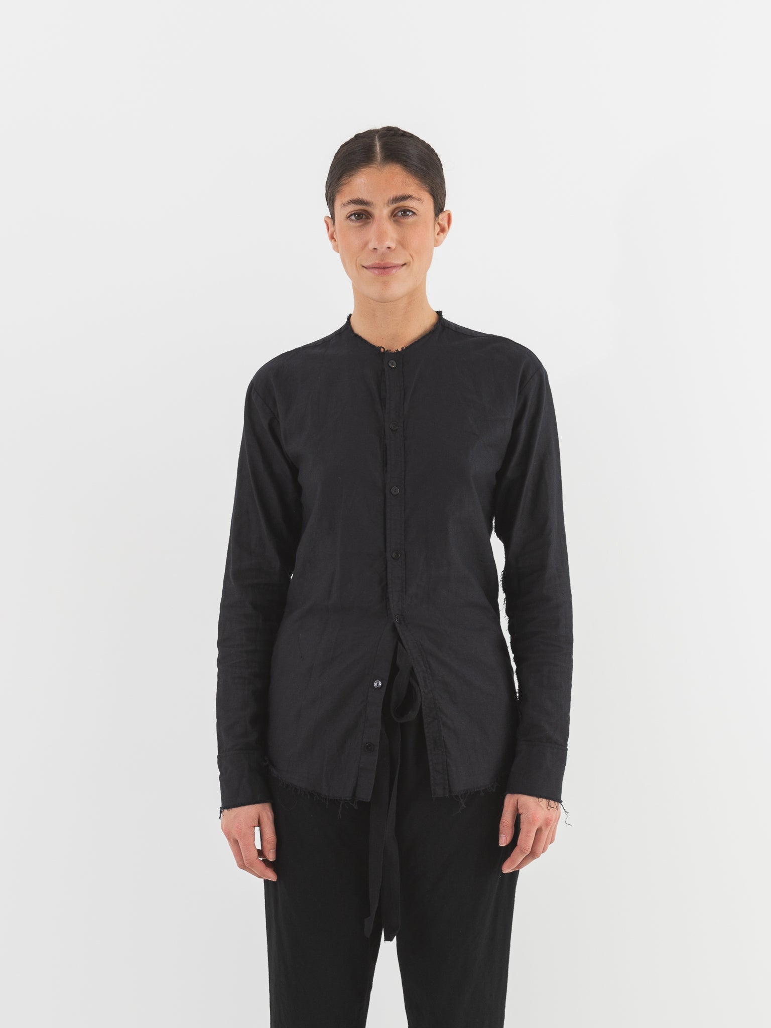 Elena Dawson No Collar Shirt, Black Cotton - Worthwhile